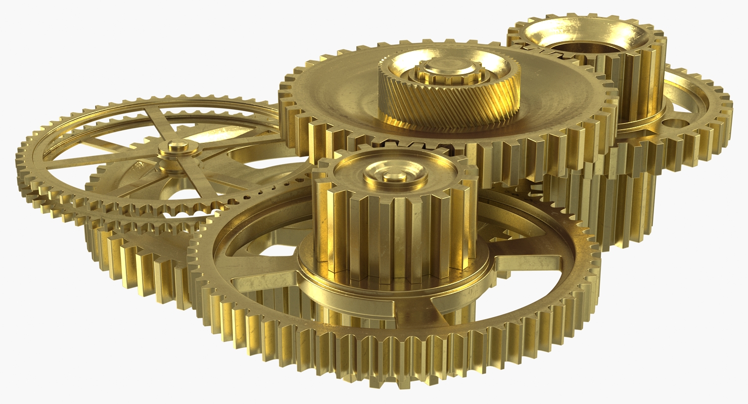 3D Abstract Gear Mechanism Brass Rigged