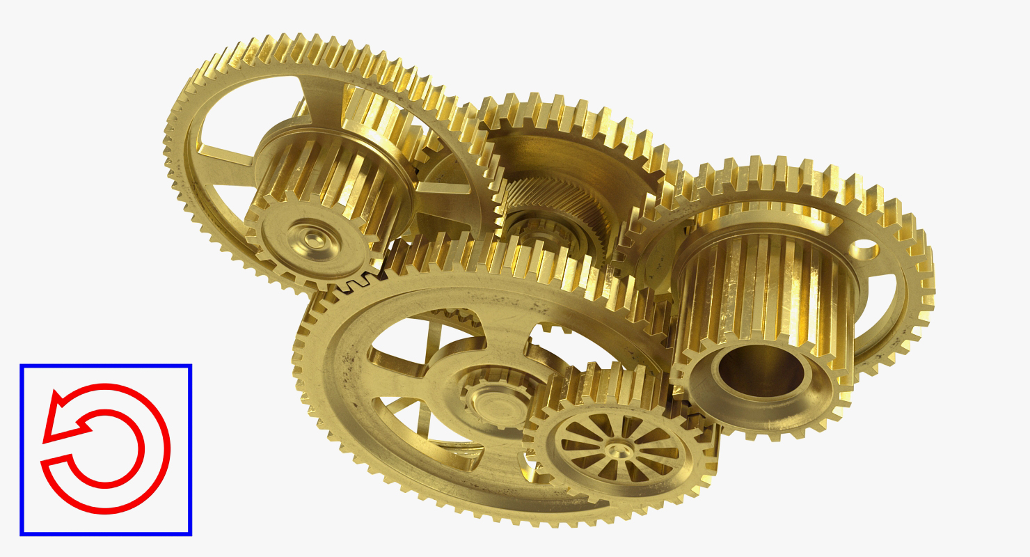 3D Abstract Gear Mechanism Brass Rigged