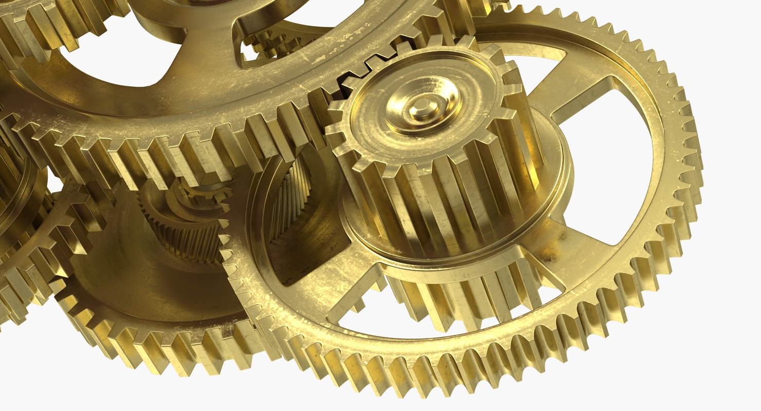 3D Abstract Gear Mechanism Brass Rigged