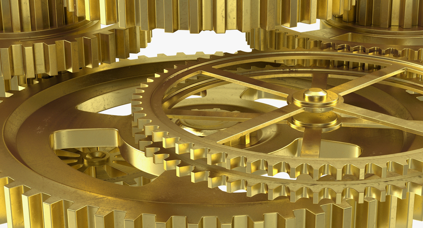 3D Abstract Gear Mechanism Brass Rigged