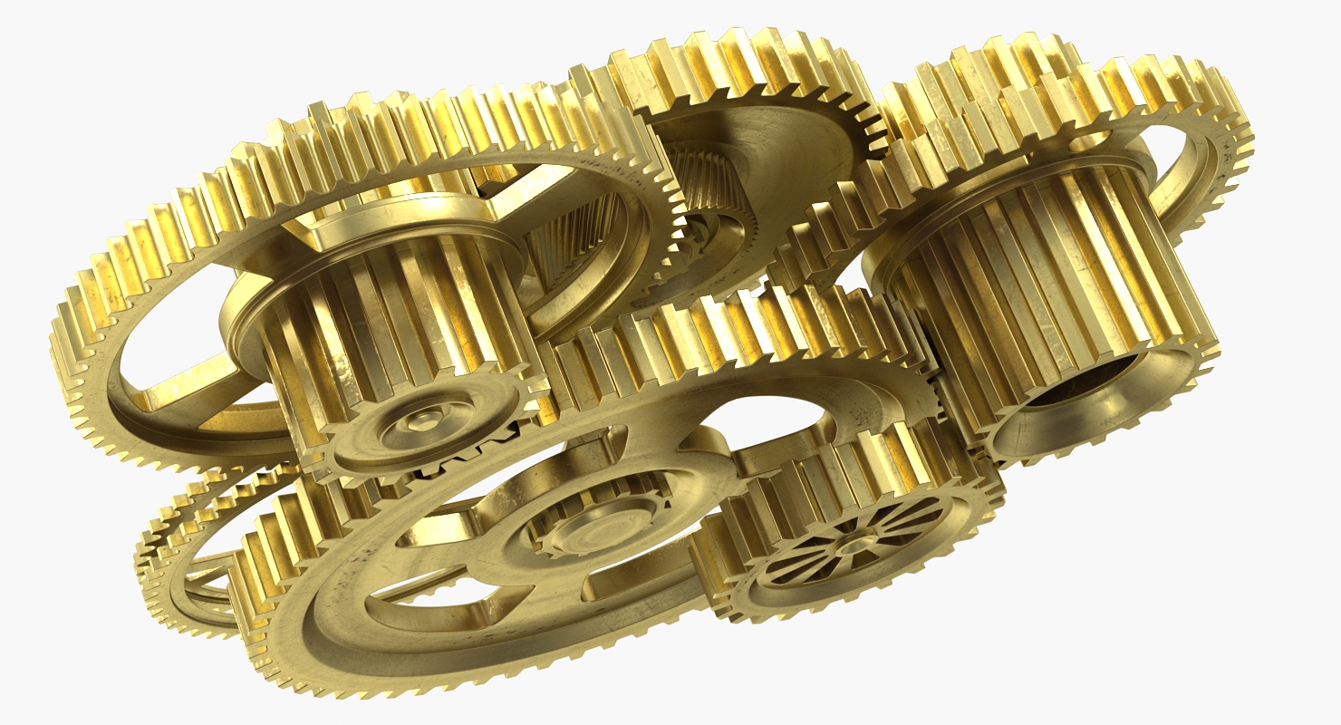 3D Abstract Gear Mechanism Brass Rigged