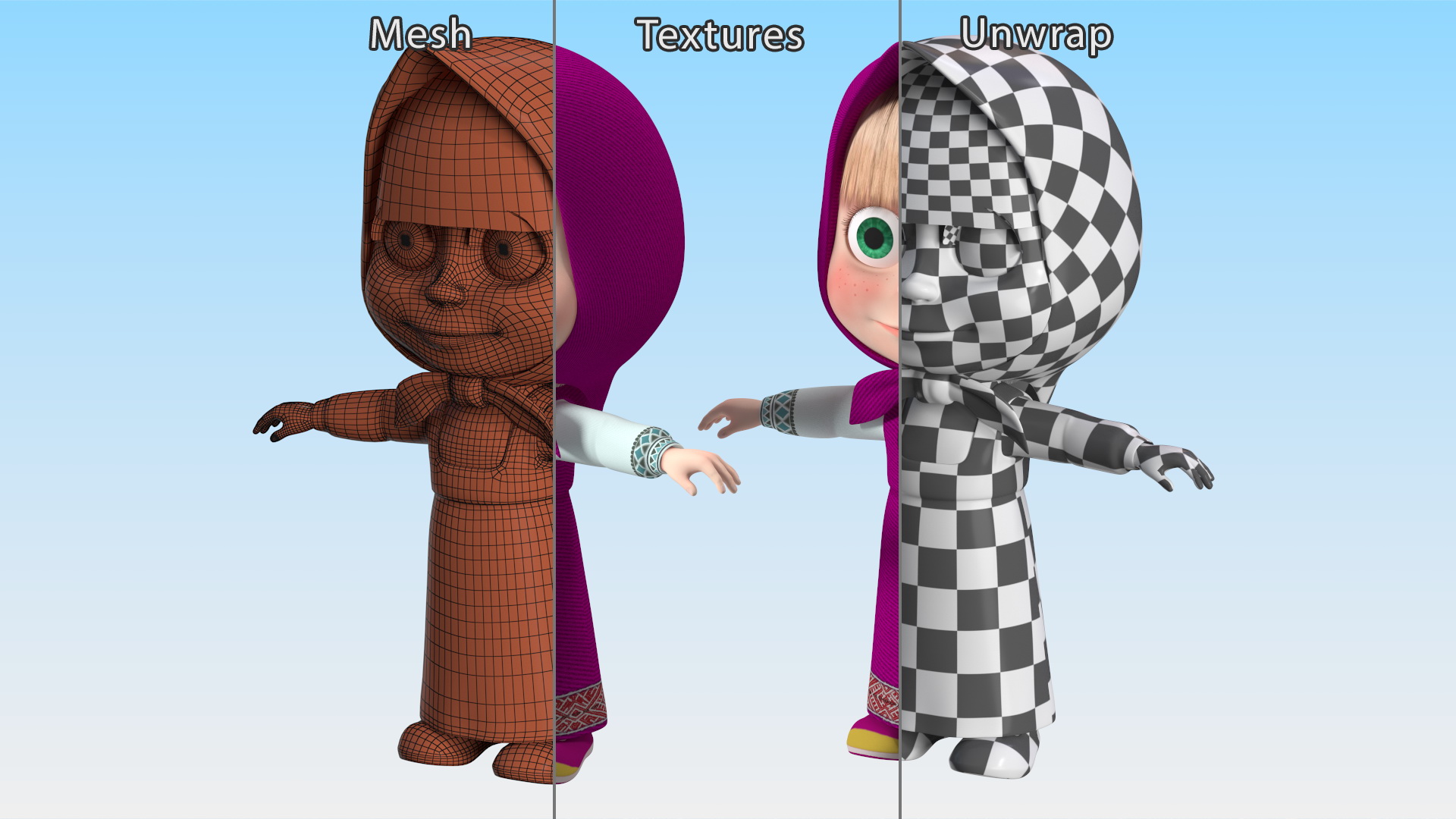 Cartoon Character Masha Rigged for Maya 3D model