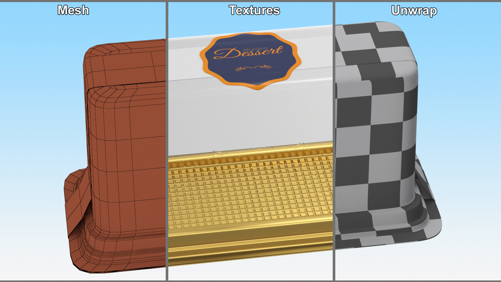 Disposable Cake Packaging Rectangular Gold 3D