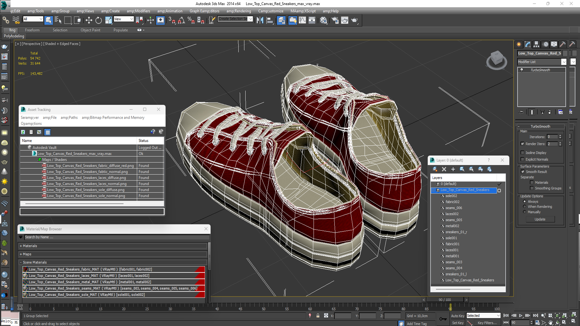 Low Top Canvas Red Sneakers 3D
