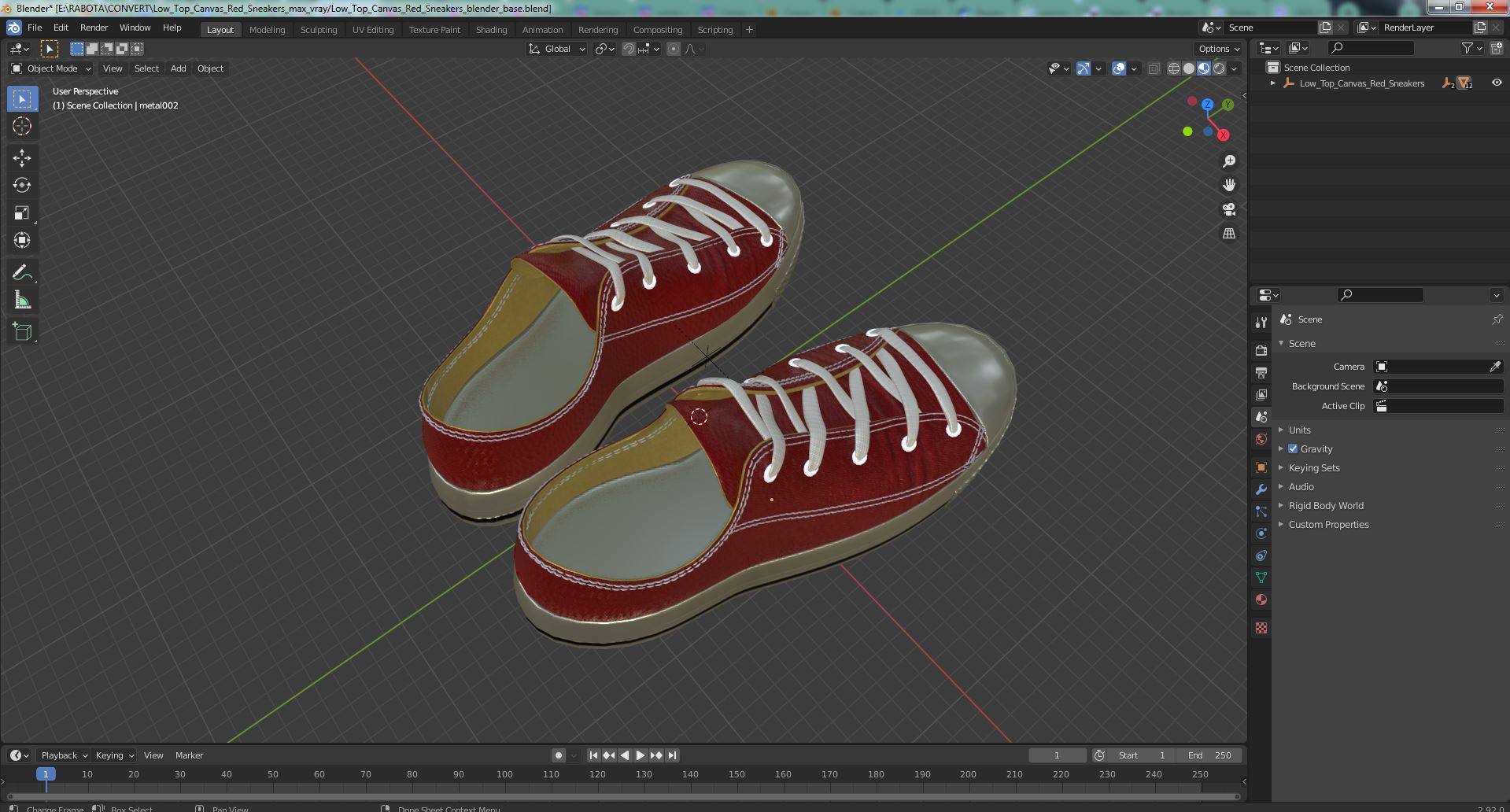 Low Top Canvas Red Sneakers 3D