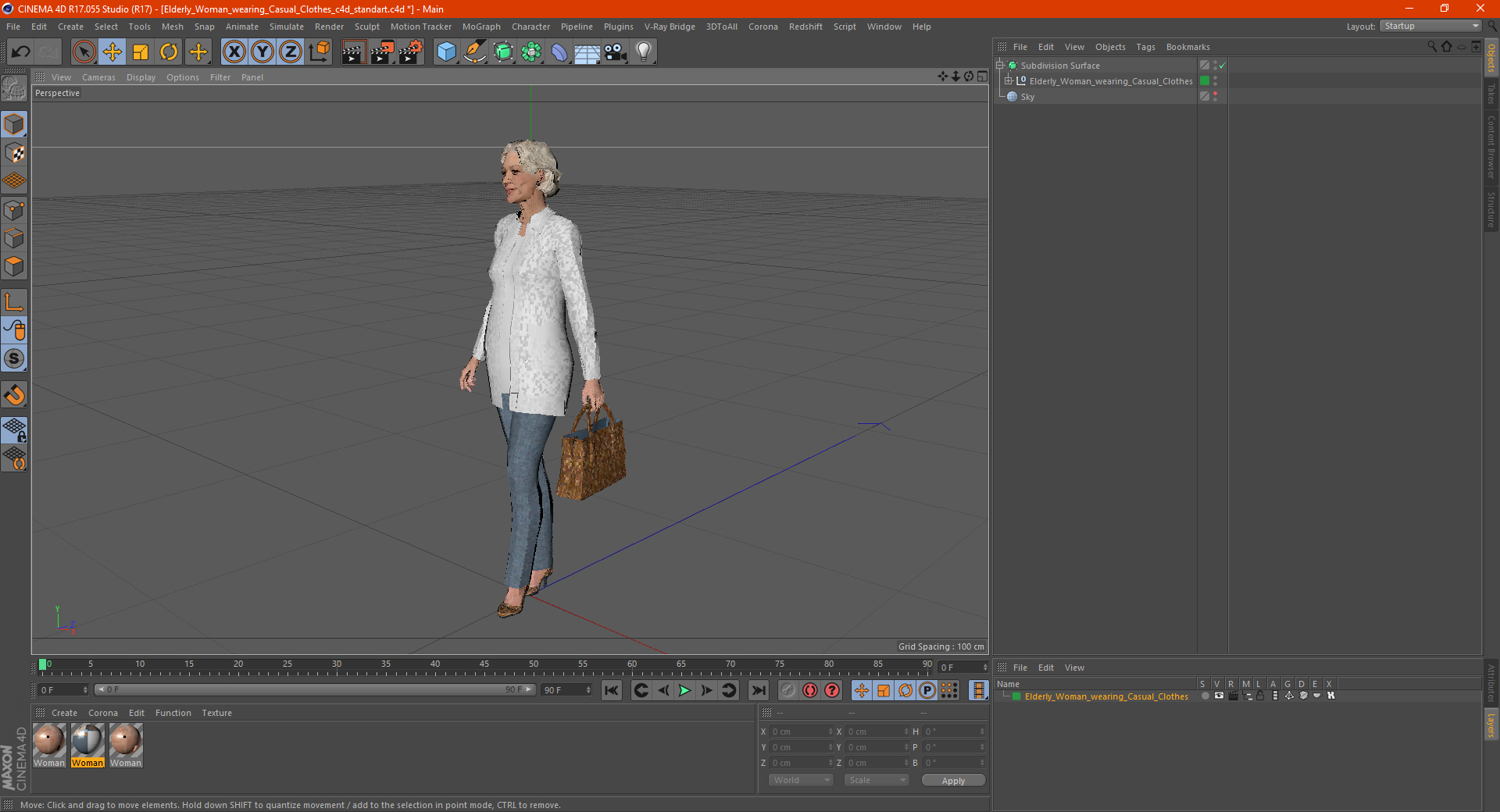 3D Elderly Woman wearing Casual Clothes