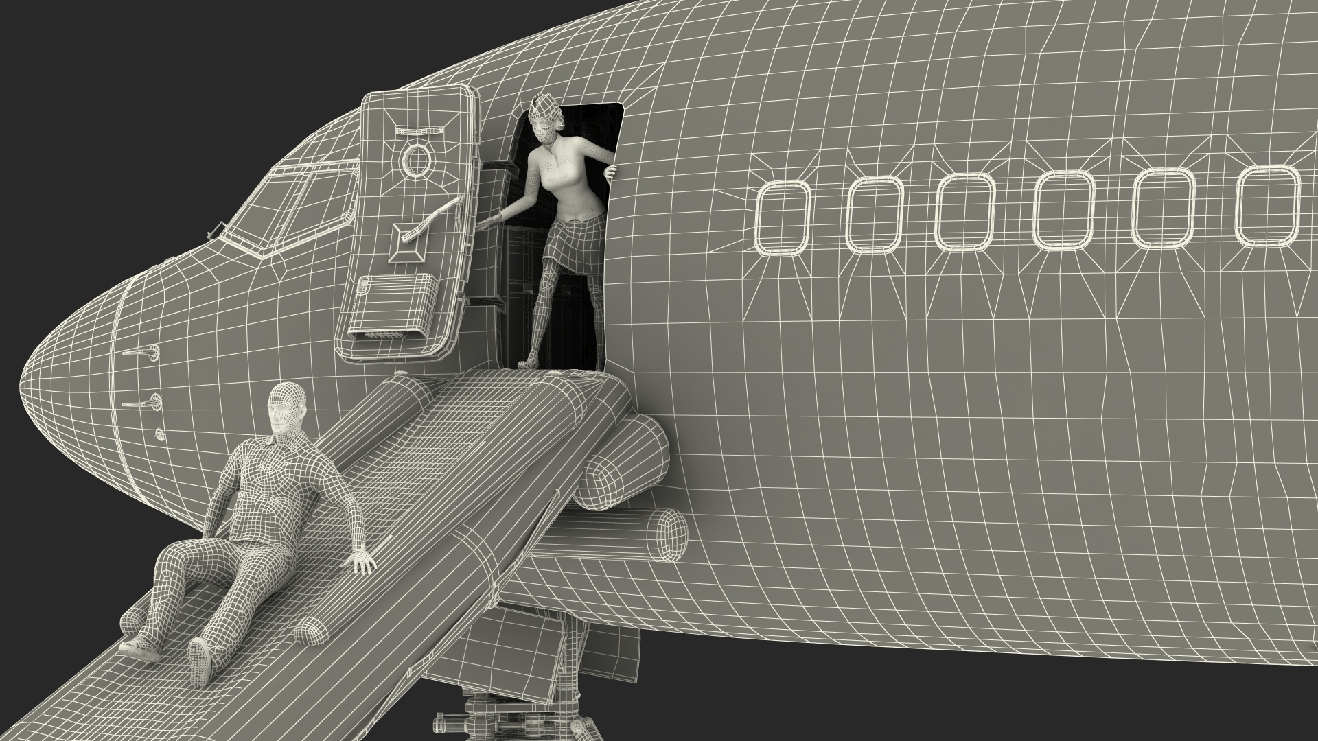 Airplane Evacuating People Rigged for Maya 3D
