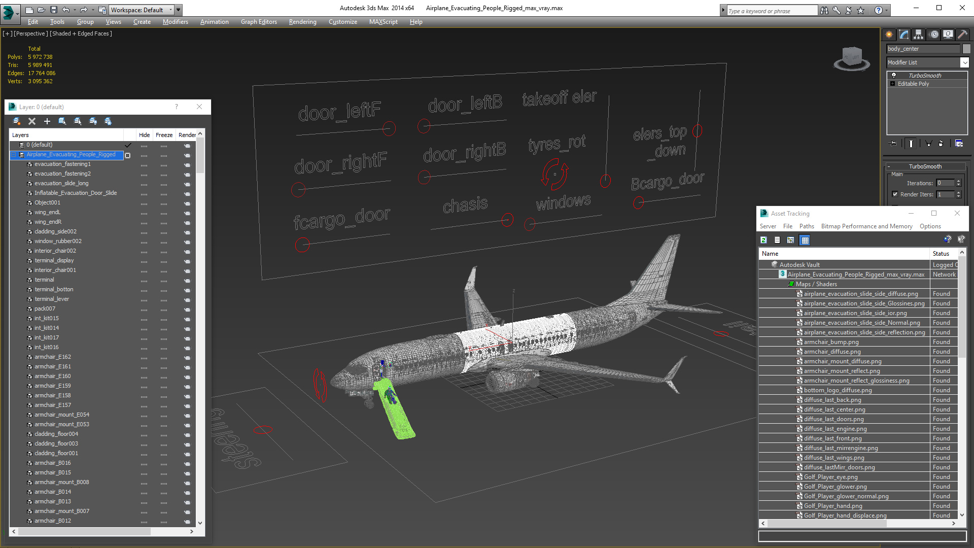 Airplane Evacuating People Rigged for Maya 3D