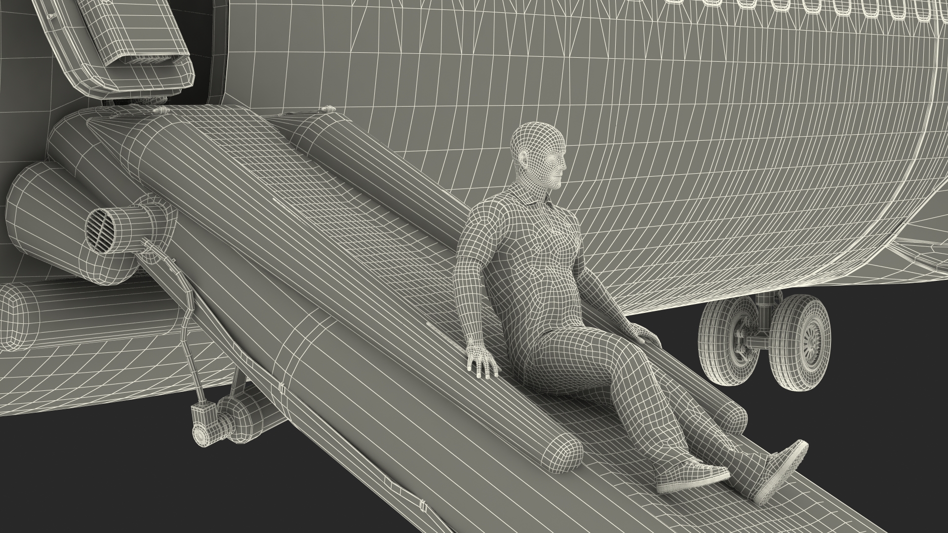 Airplane Evacuating People Rigged for Maya 3D