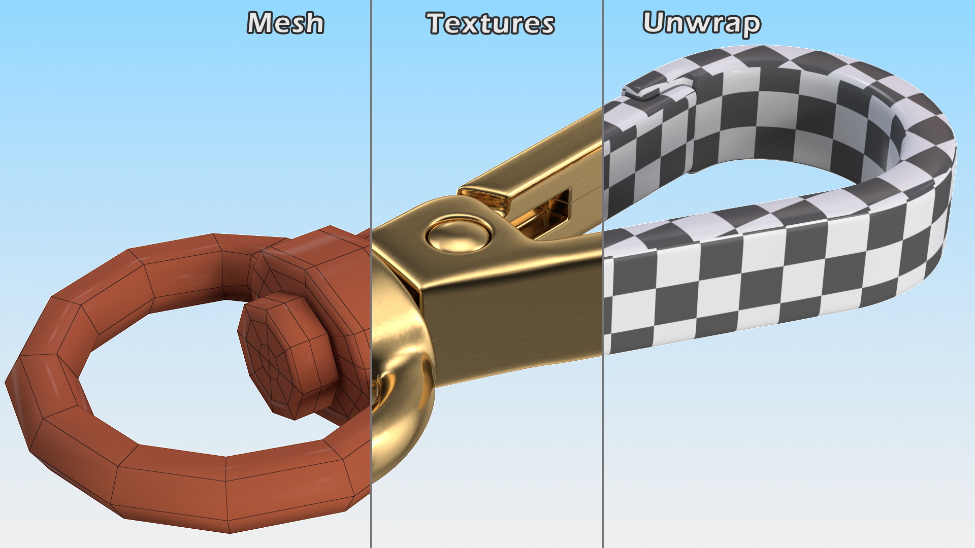 Push Gate Snap Hook Gold 3D model