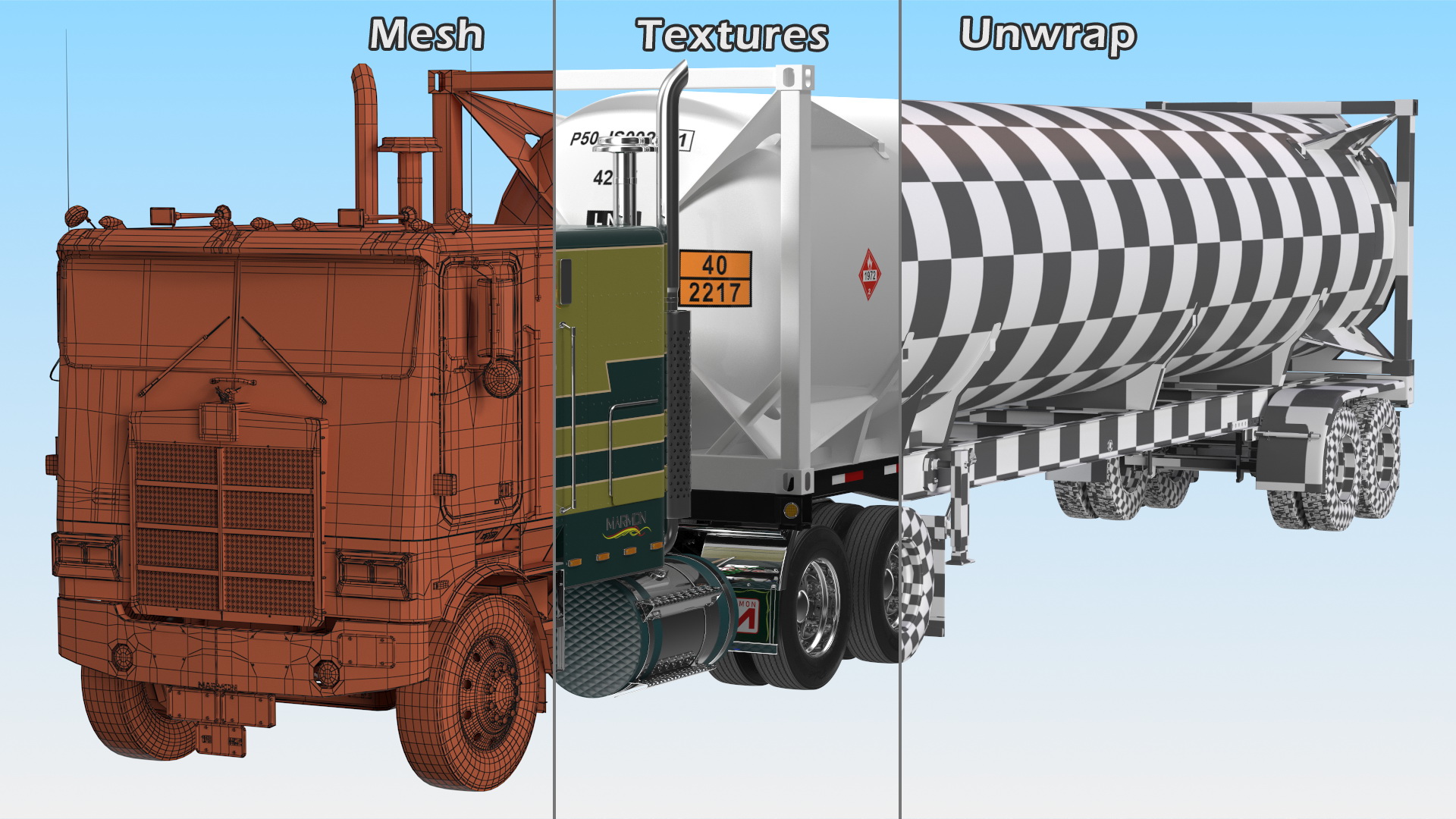 3D model Marmon Truck with LNG Semi Trailer Gas Tank Rigged