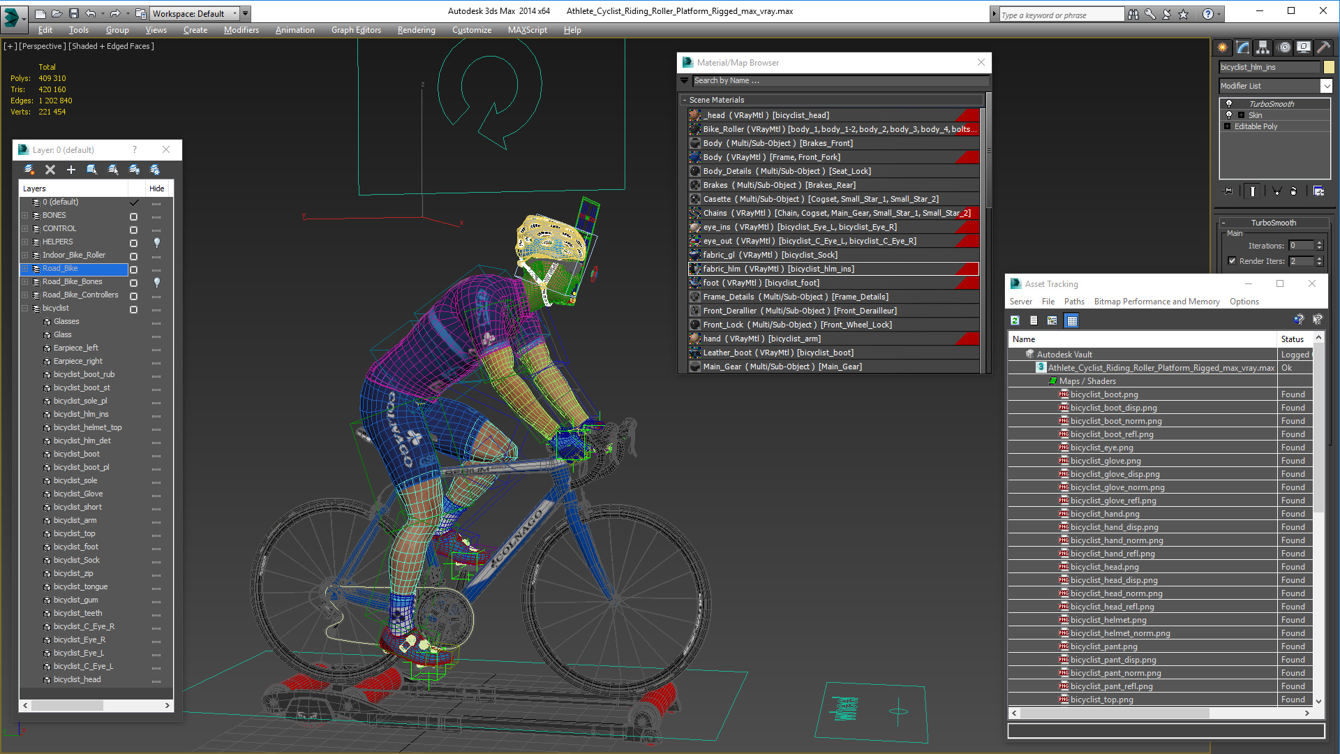 3D model Athlete Cyclist Riding Roller Platform Rigged