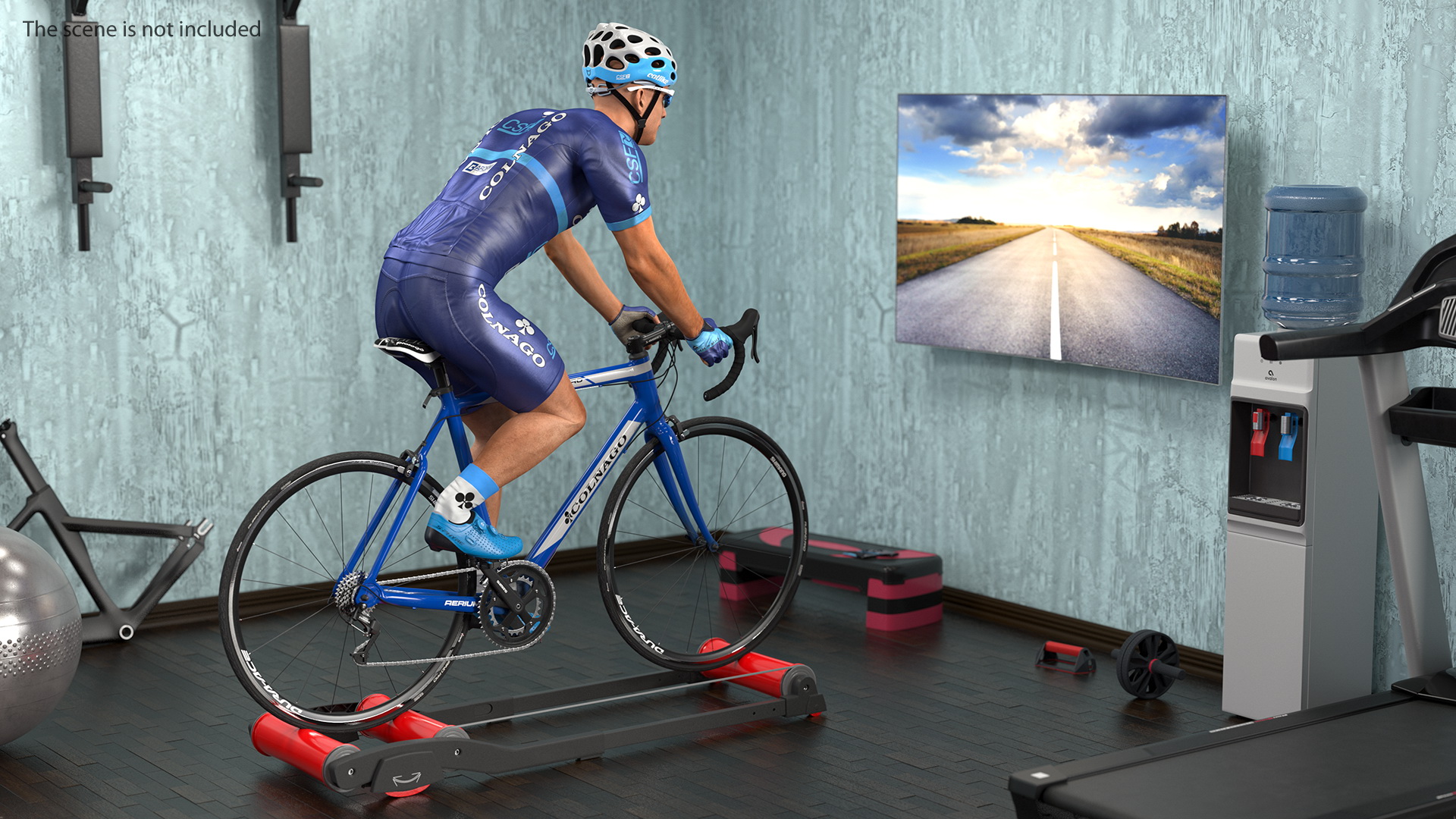 3D model Athlete Cyclist Riding Roller Platform Rigged
