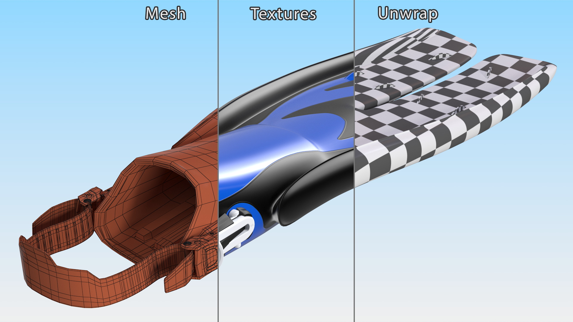 3D Twin Jet Open Heel Split Fin Blue model