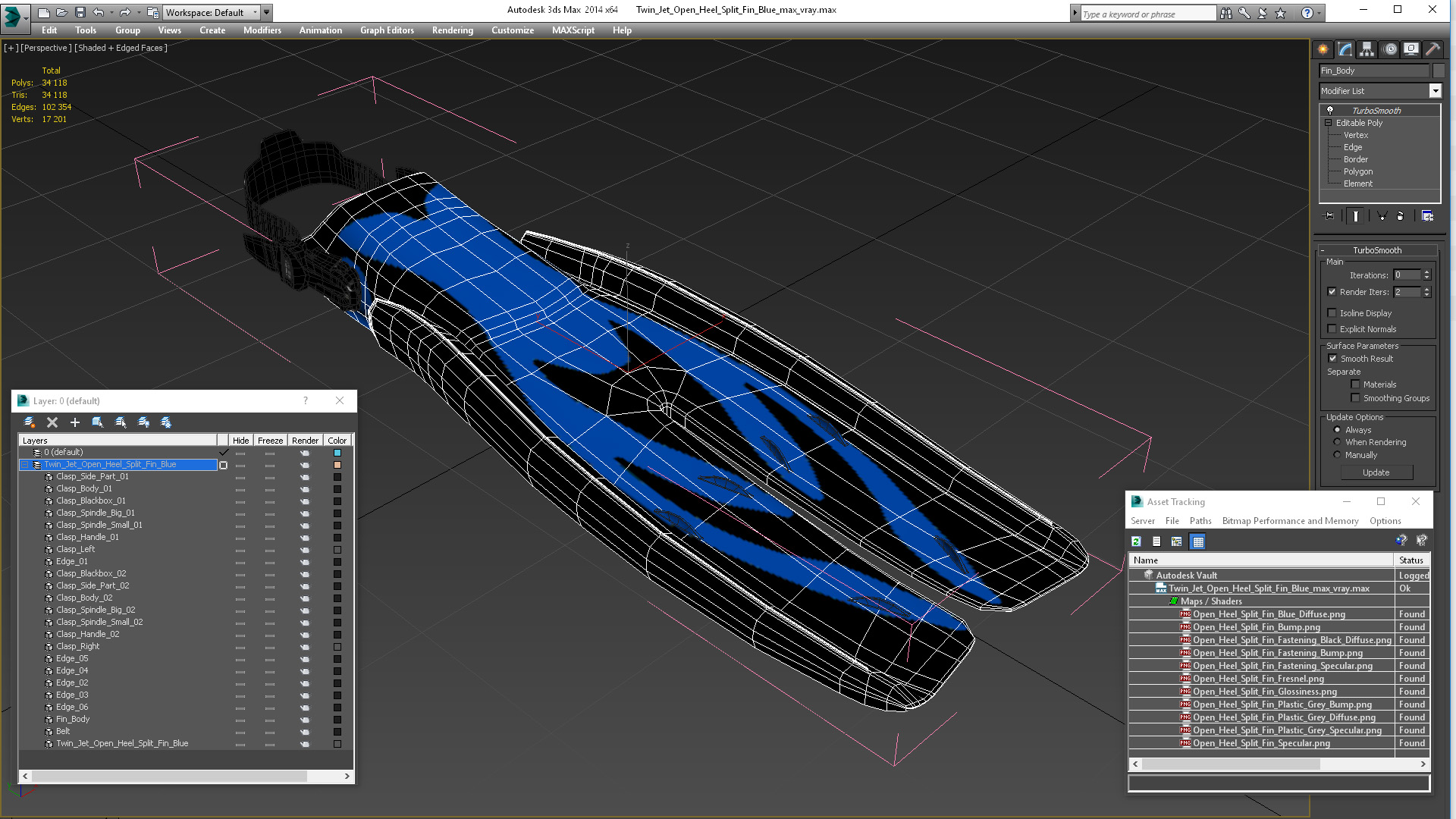 3D Twin Jet Open Heel Split Fin Blue model