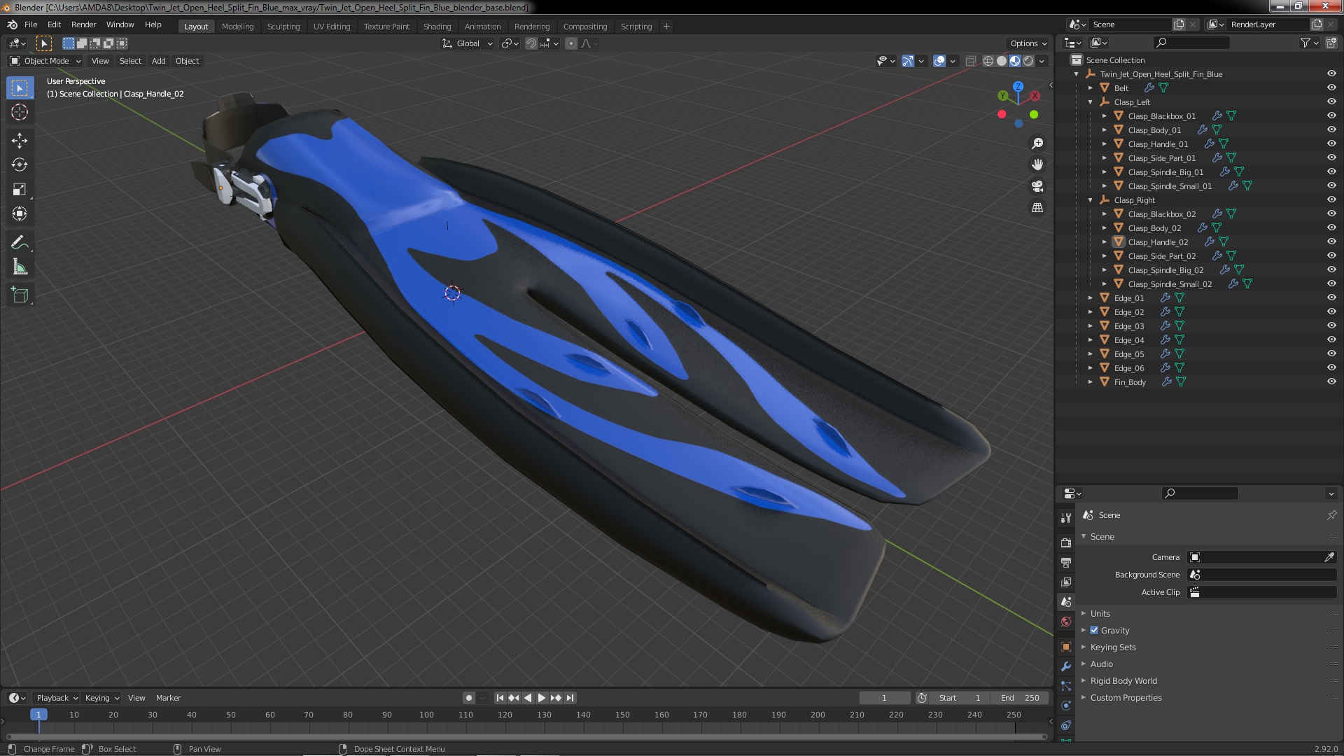 3D Twin Jet Open Heel Split Fin Blue model
