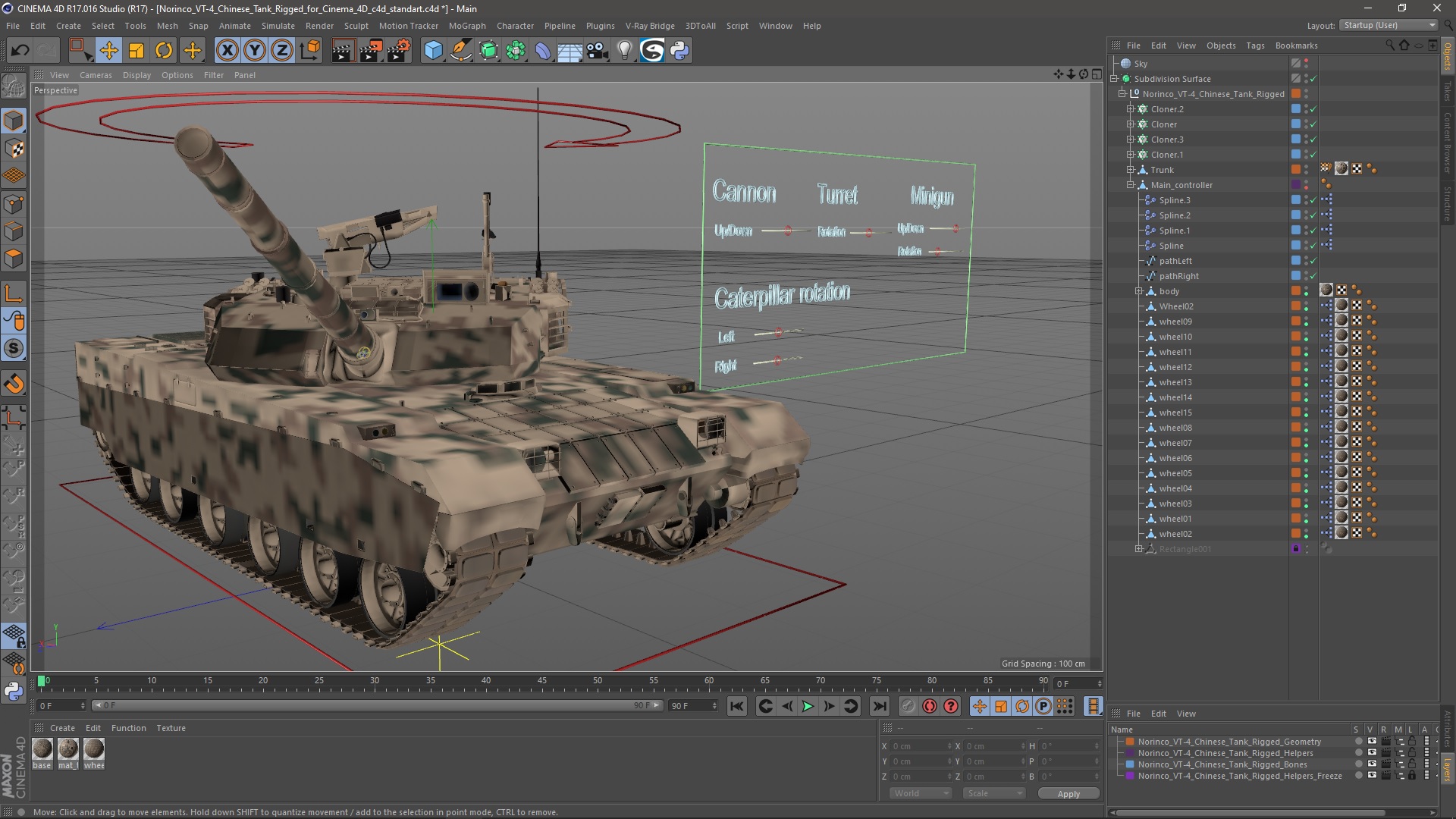 3D Norinco VT-4 Chinese Tank Rigged for Cinema 4D