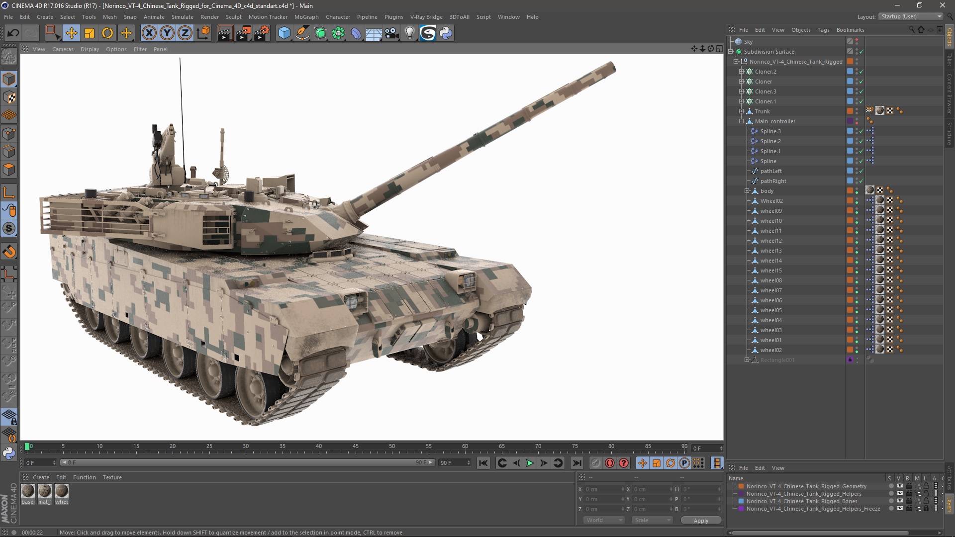 3D Norinco VT-4 Chinese Tank Rigged for Cinema 4D