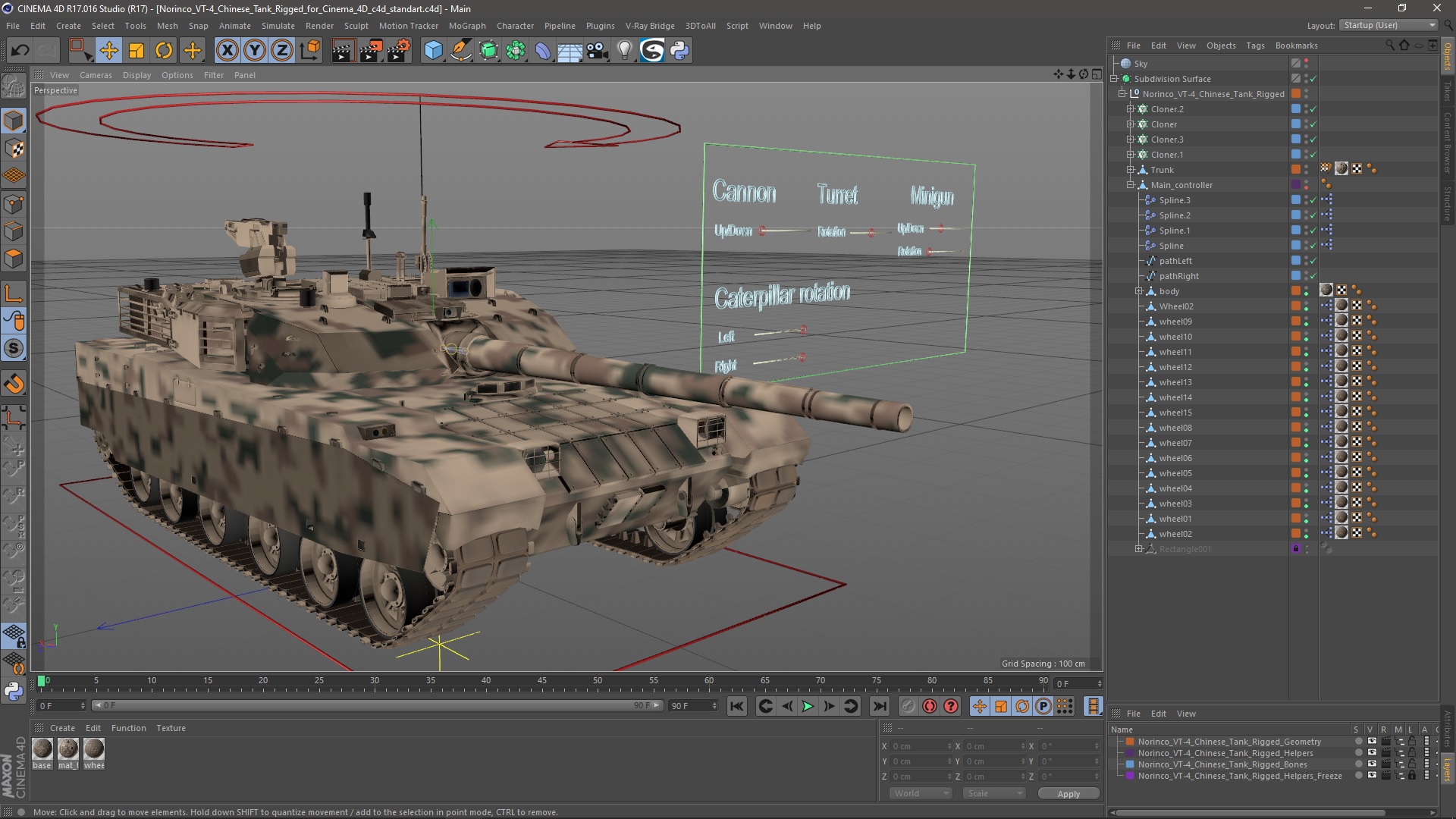 3D Norinco VT-4 Chinese Tank Rigged for Cinema 4D
