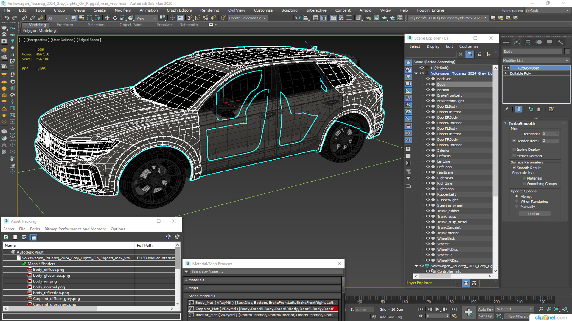 3D model Volkswagen Touareg 2024 Grey Lights On Rigged