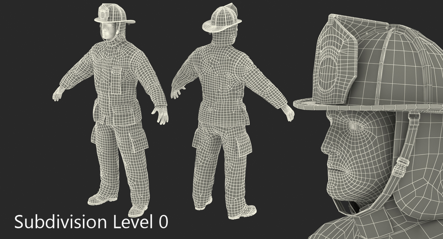 3D US Firefighter Rigged