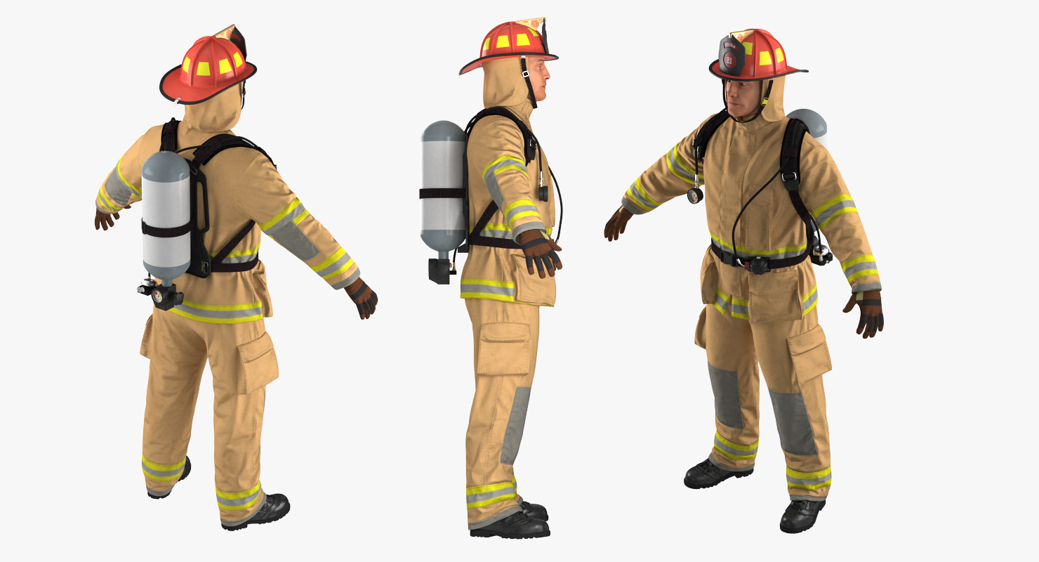 3D US Firefighter Rigged