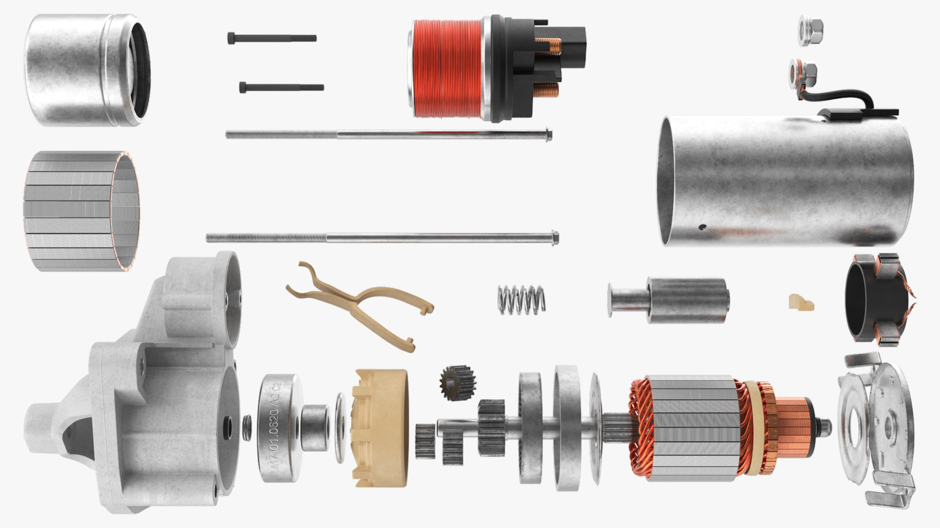 Automotive Starter Motor with Solenoid, view 3