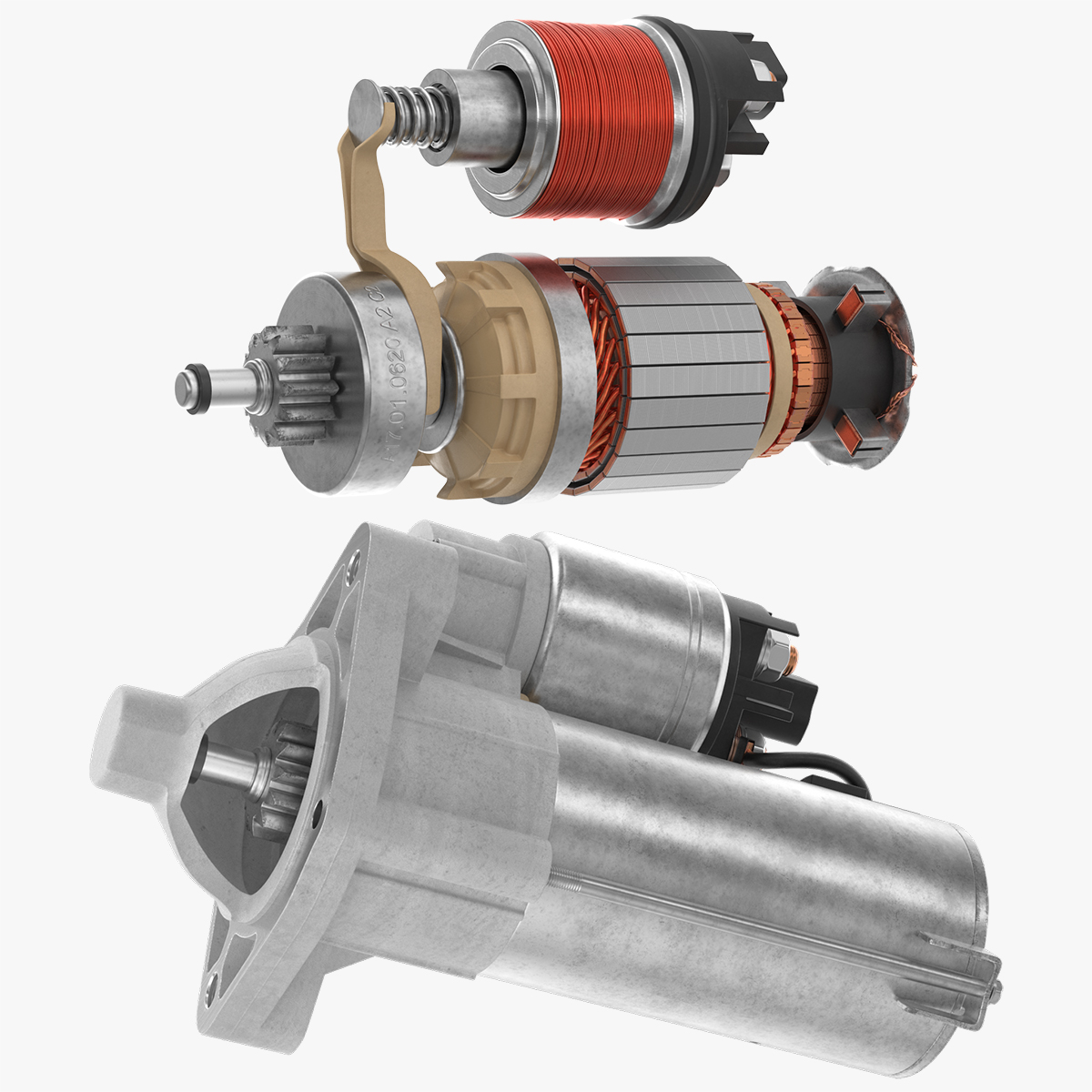 Automotive Starter Motor with Solenoid, view 8