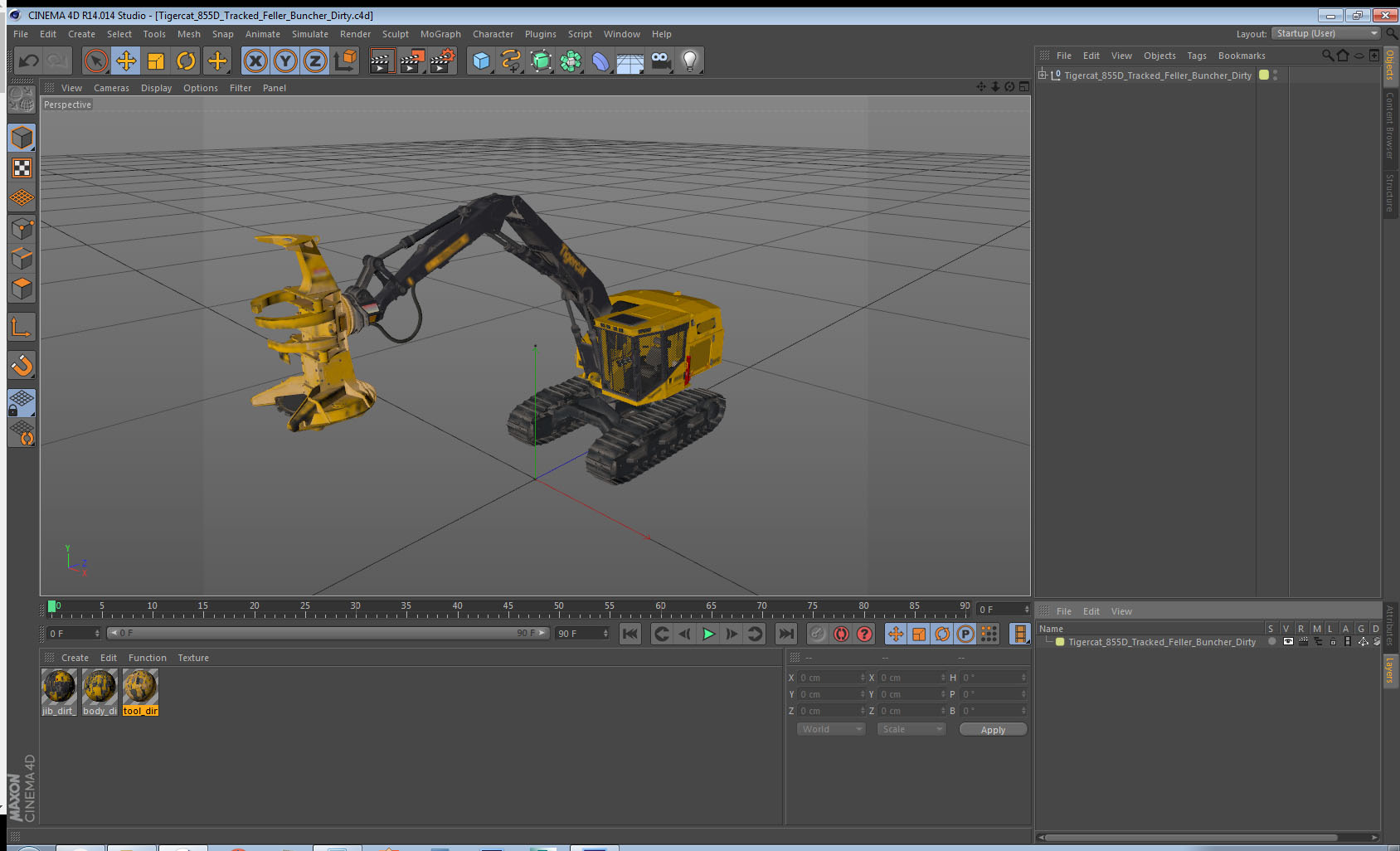 Tigercat 855D Tracked Feller Buncher Dirty 3D