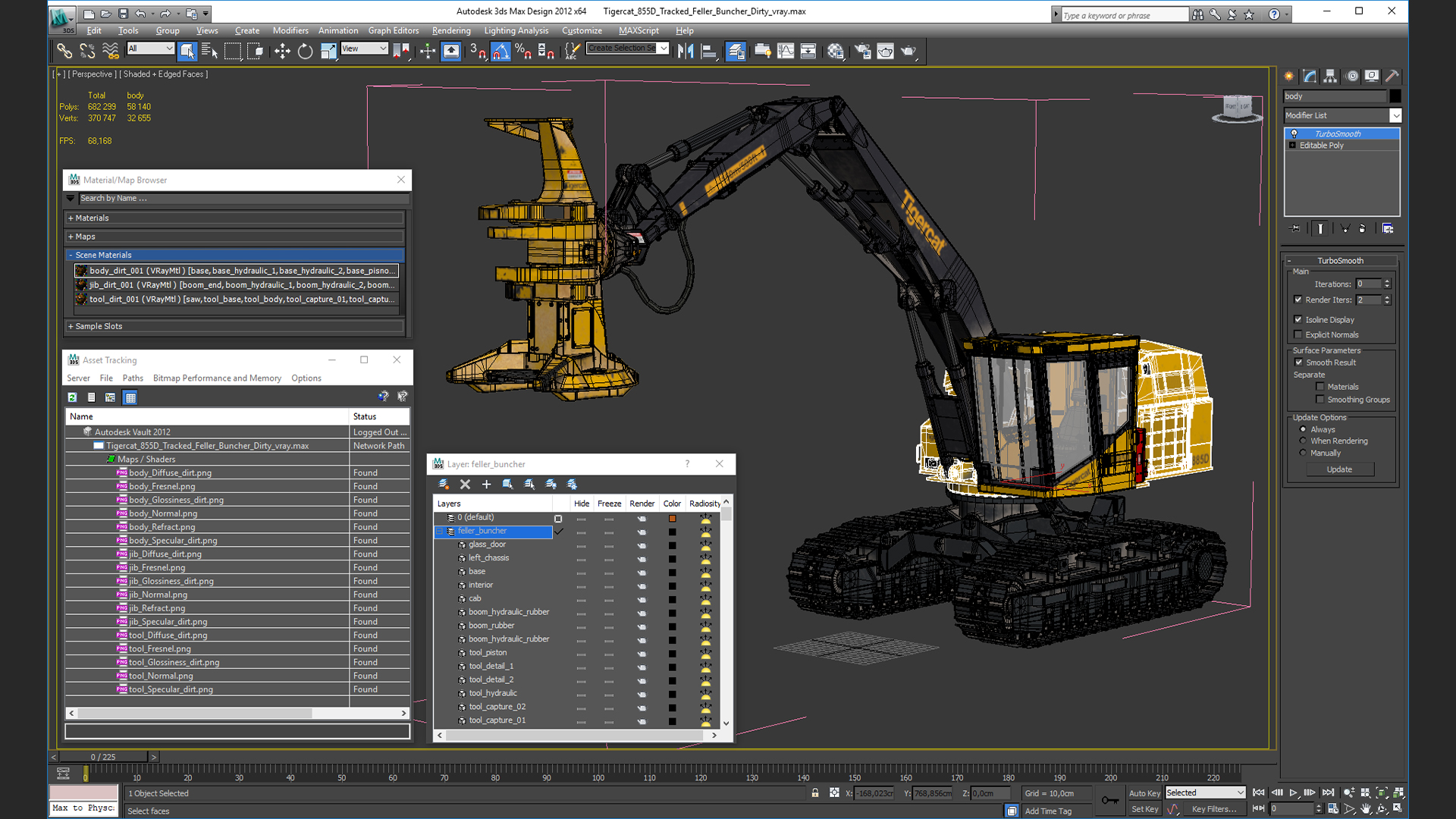 Tigercat 855D Tracked Feller Buncher Dirty 3D