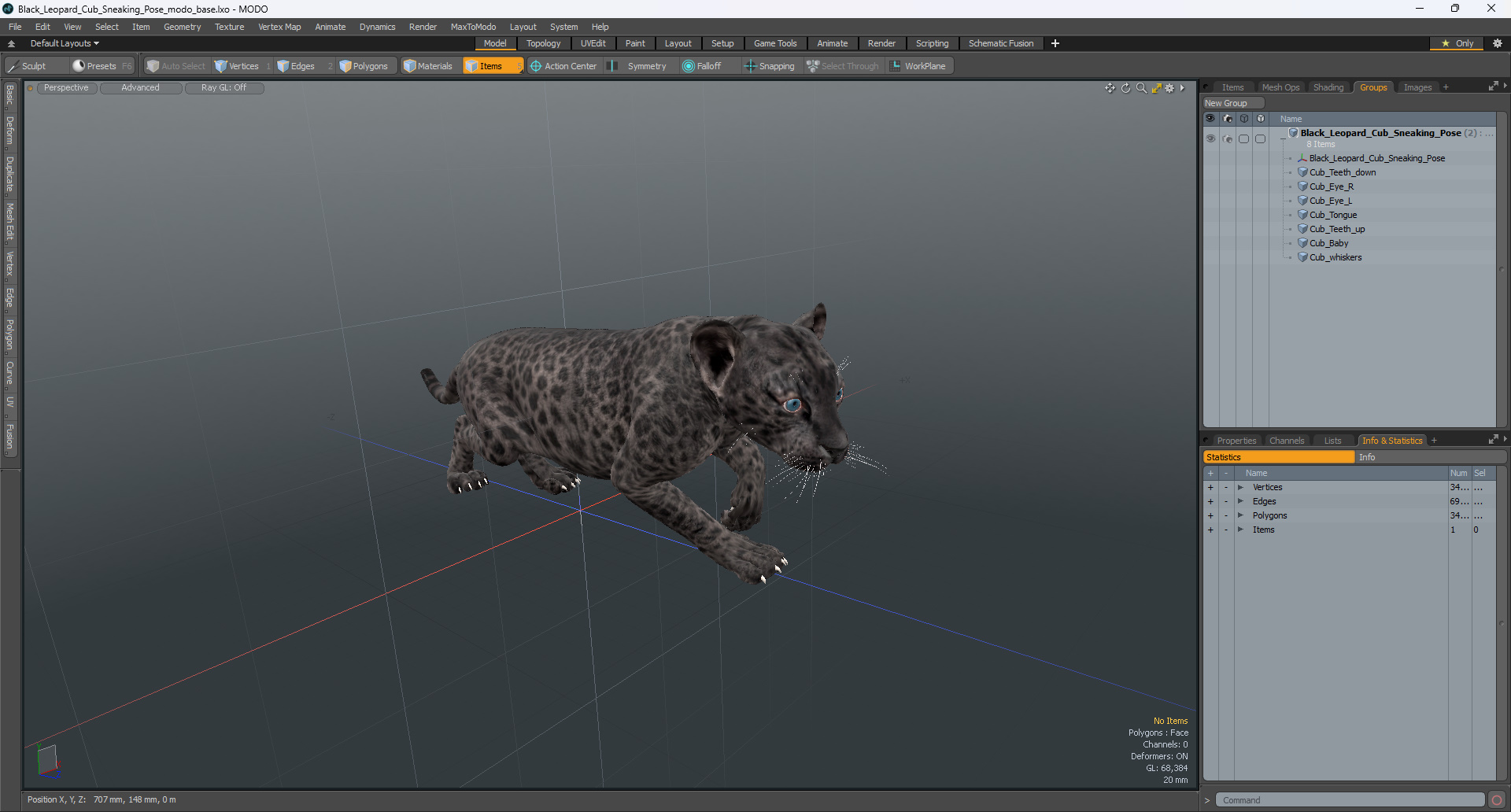 3D Black Leopard Cub Sneaking Pose