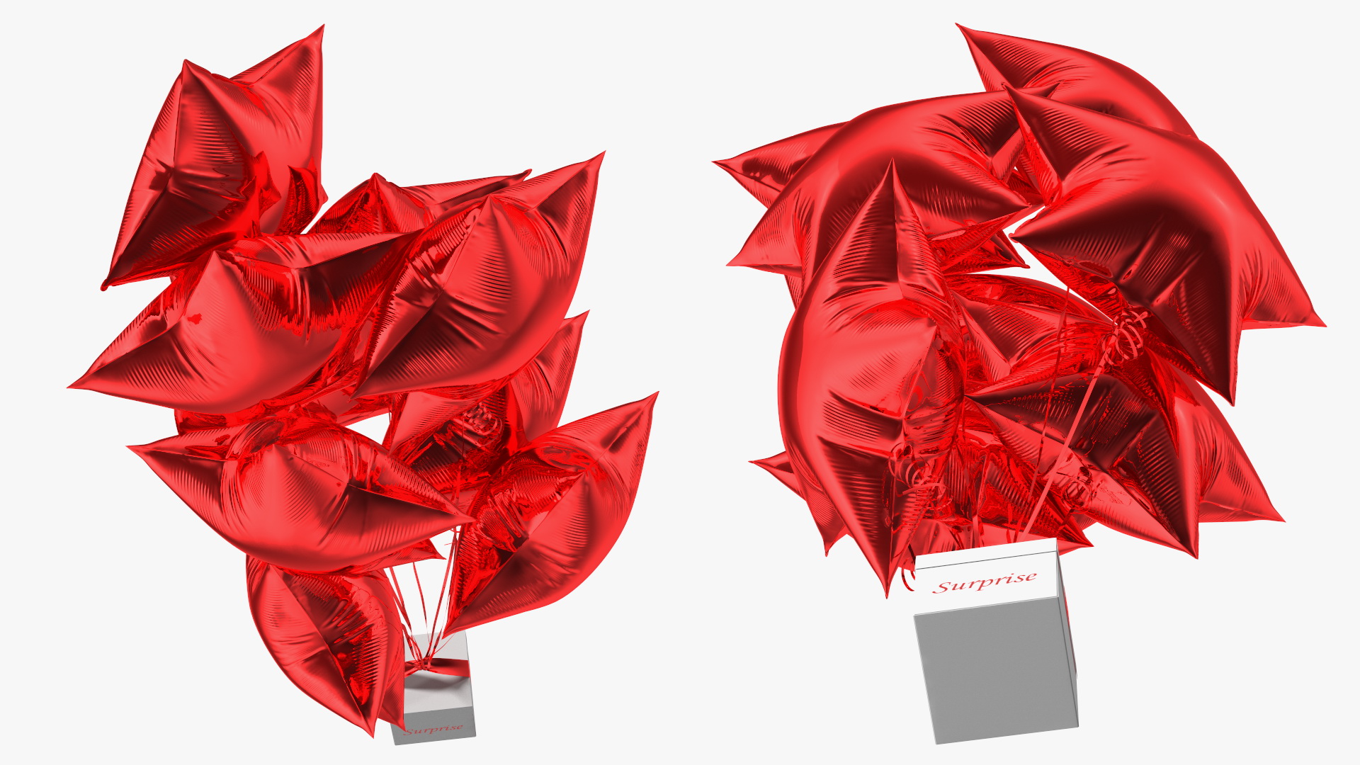 3D Star Shaped Red Balloons Tied to Gift Box