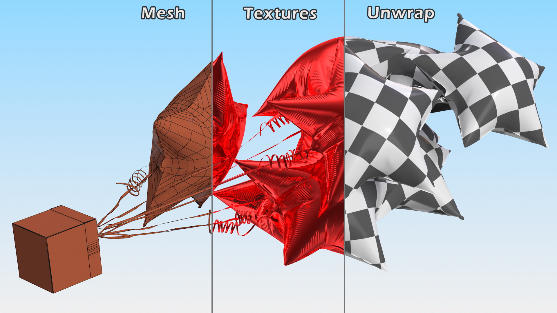 3D Star Shaped Red Balloons Tied to Gift Box