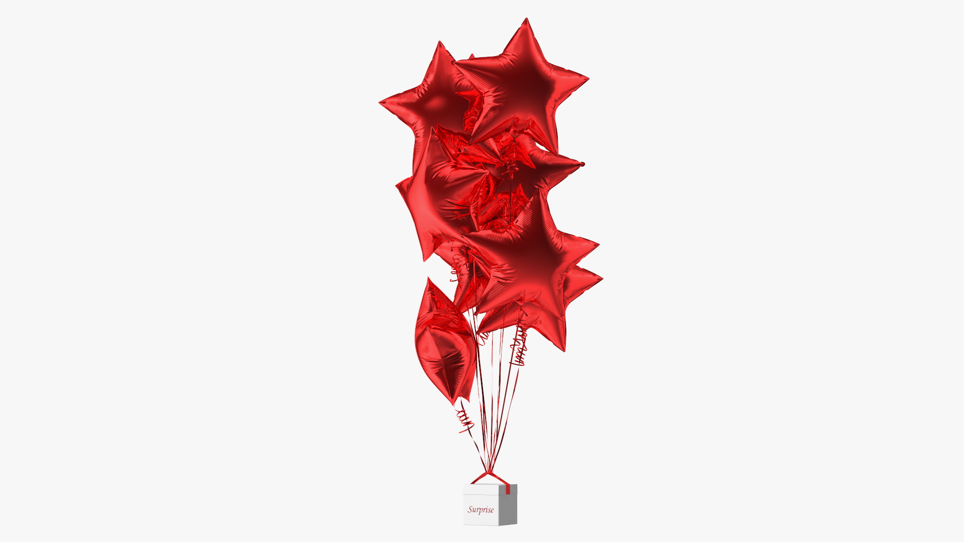 3D Star Shaped Red Balloons Tied to Gift Box
