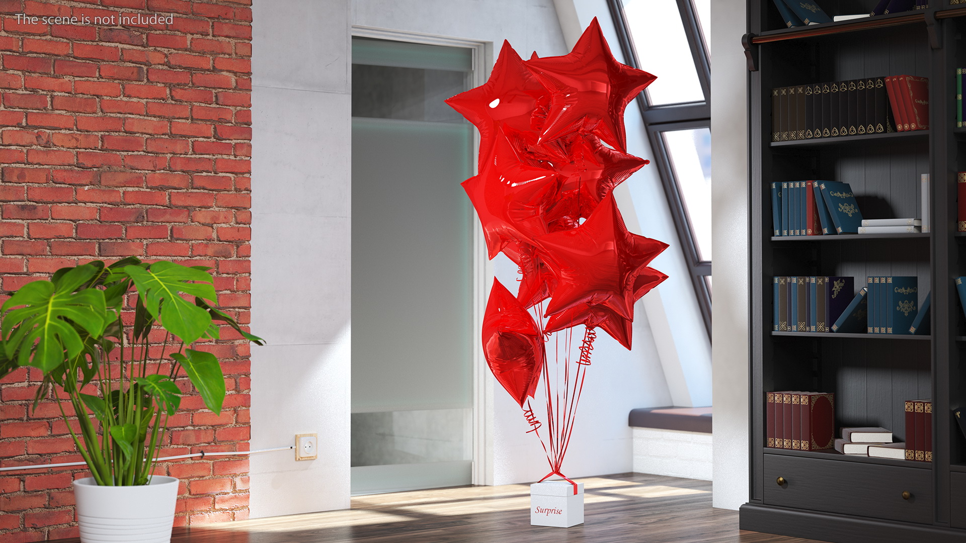 3D Star Shaped Red Balloons Tied to Gift Box