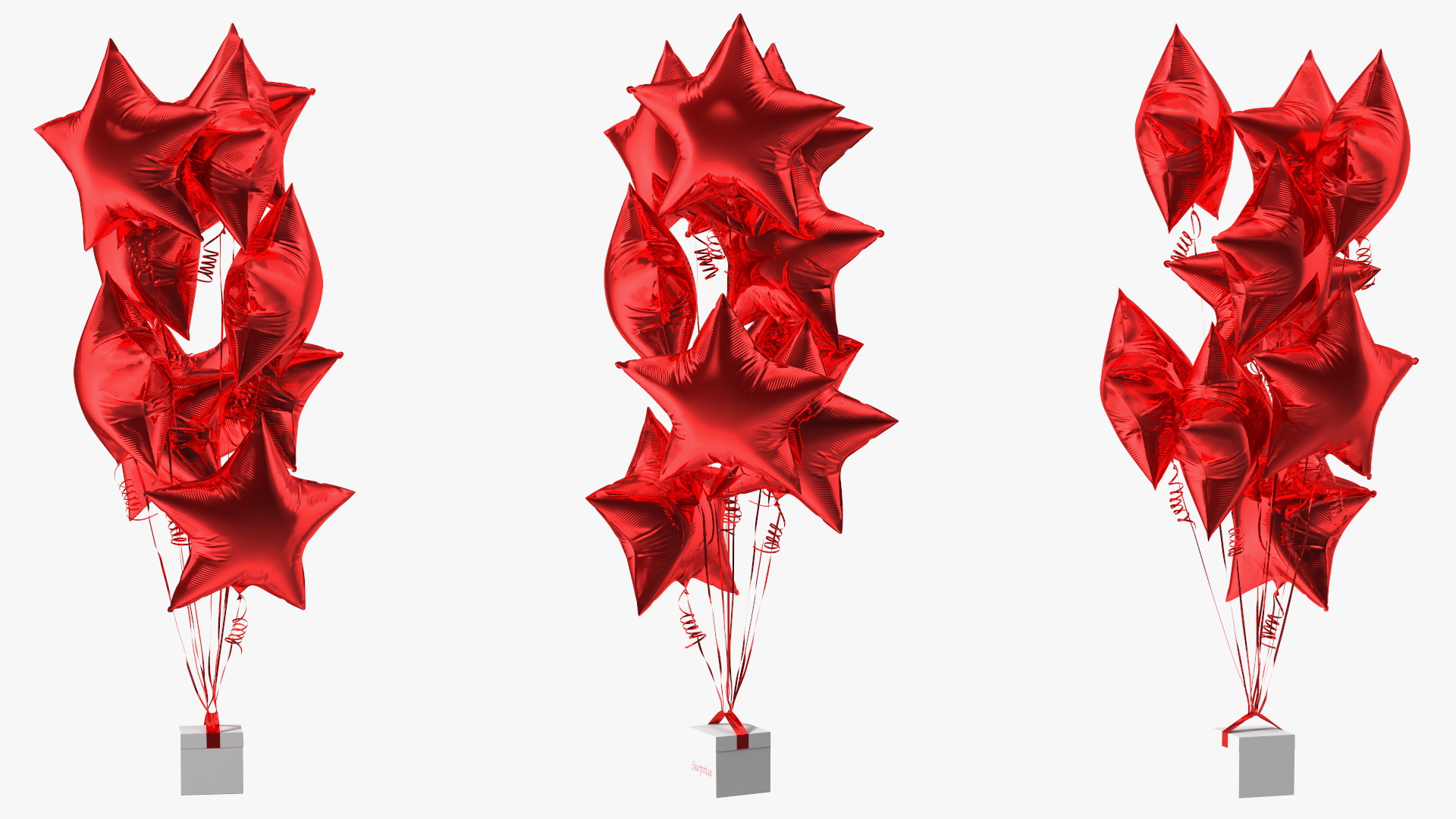 3D Star Shaped Red Balloons Tied to Gift Box