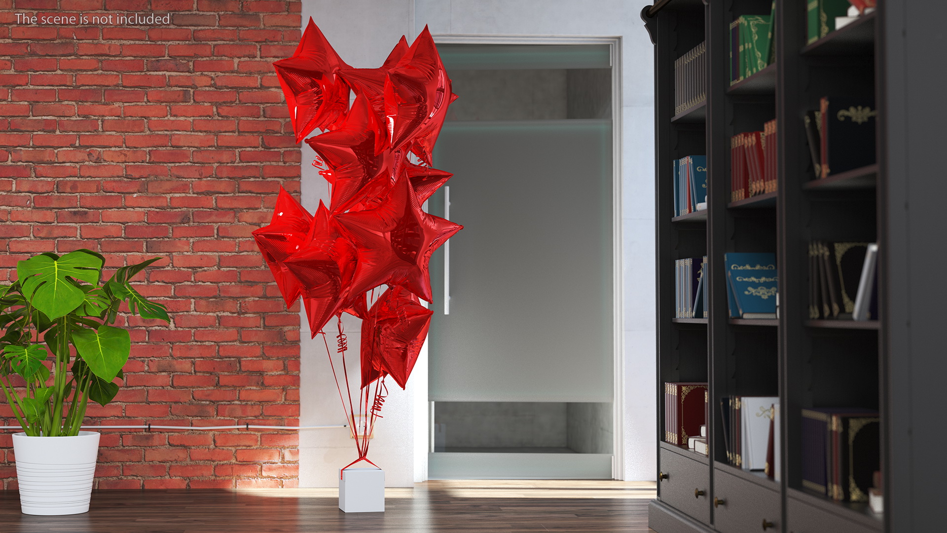 3D Star Shaped Red Balloons Tied to Gift Box