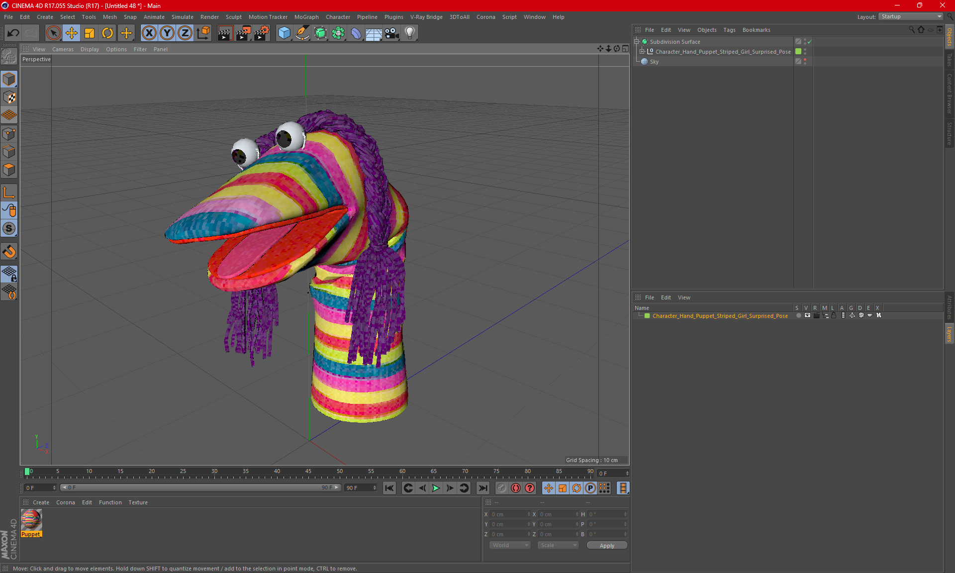 Character Hand Puppet Striped Girl Surprised Pose 3D model