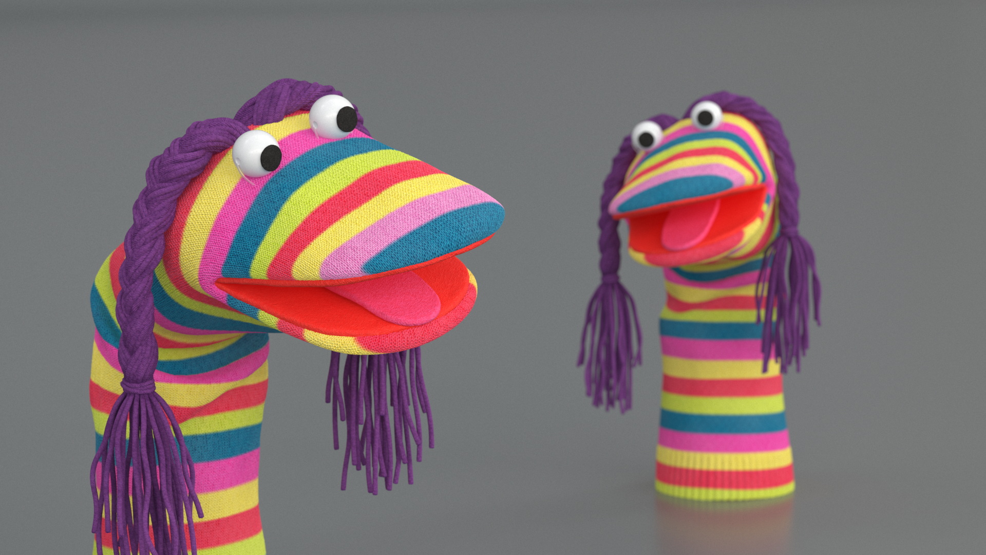 Character Hand Puppet Striped Girl Surprised Pose 3D model