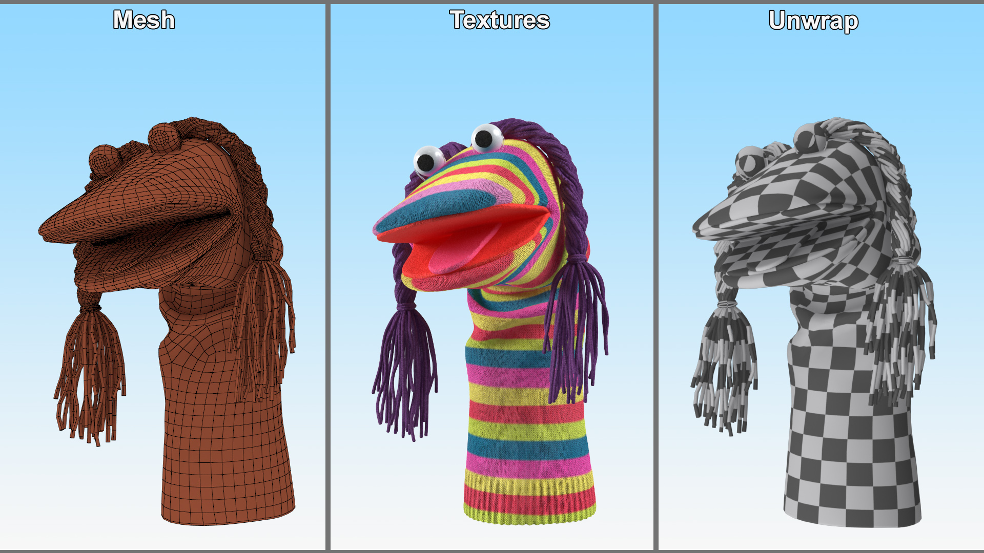 Character Hand Puppet Striped Girl Surprised Pose 3D model