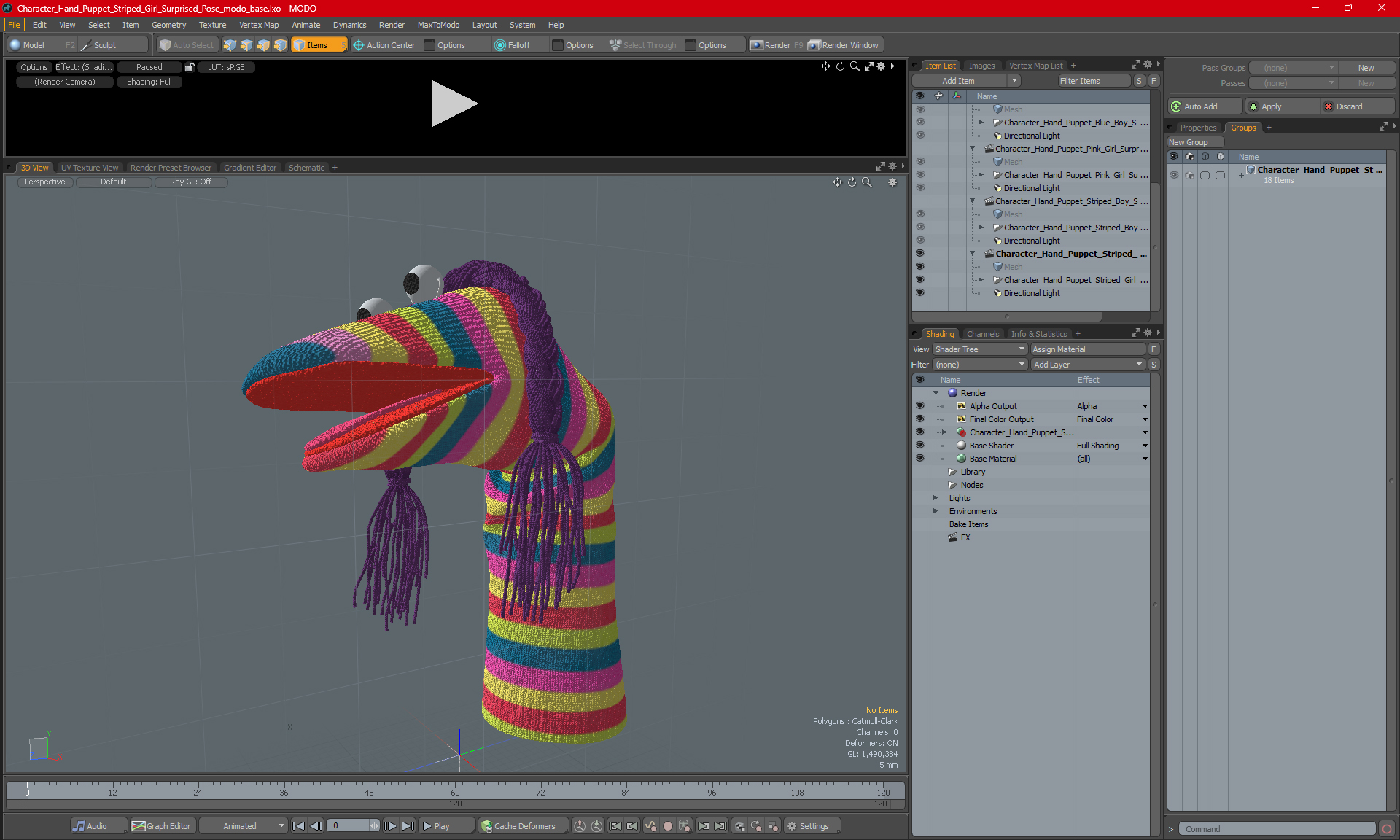 Character Hand Puppet Striped Girl Surprised Pose 3D model