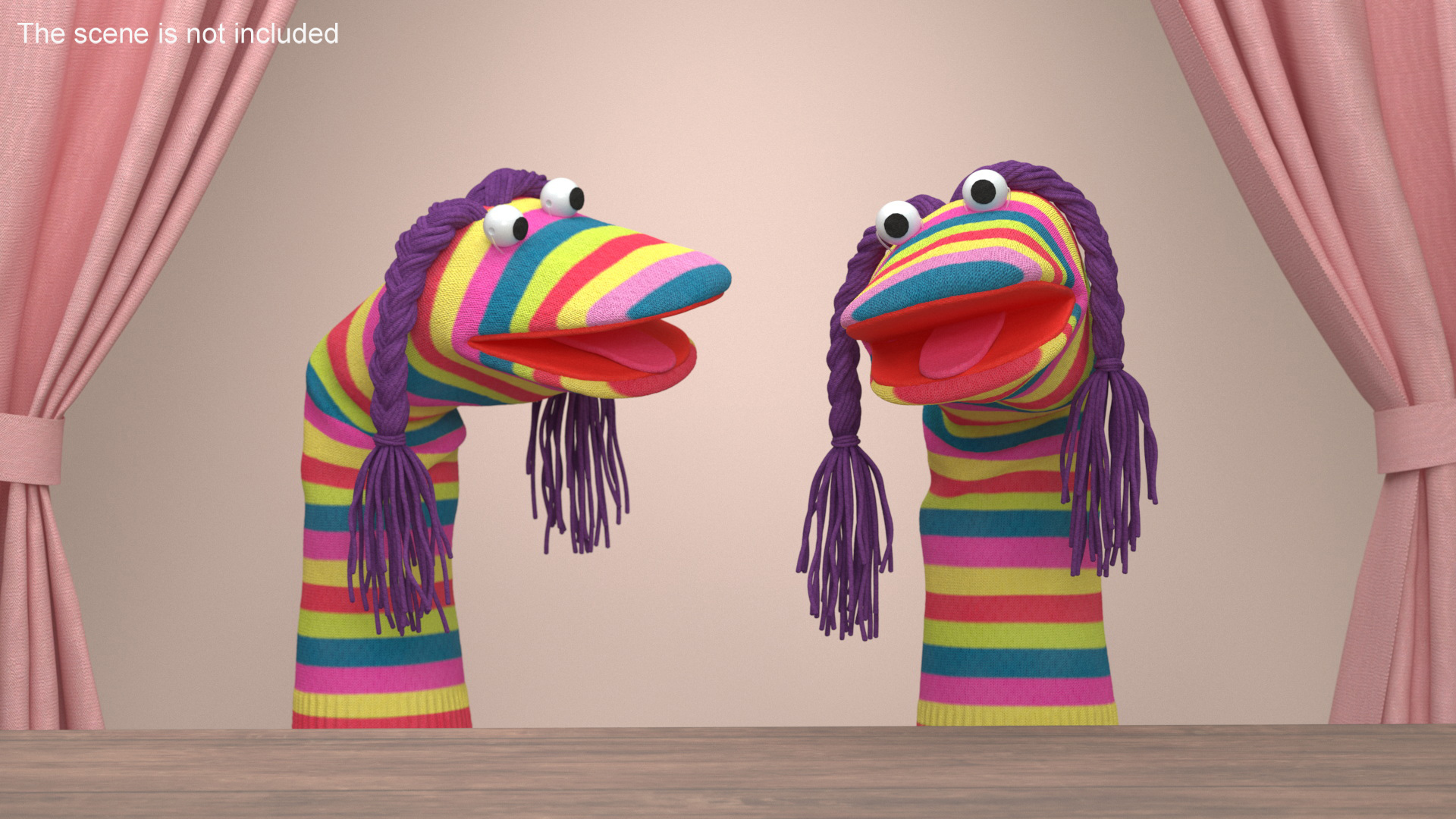 Character Hand Puppet Striped Girl Surprised Pose 3D model
