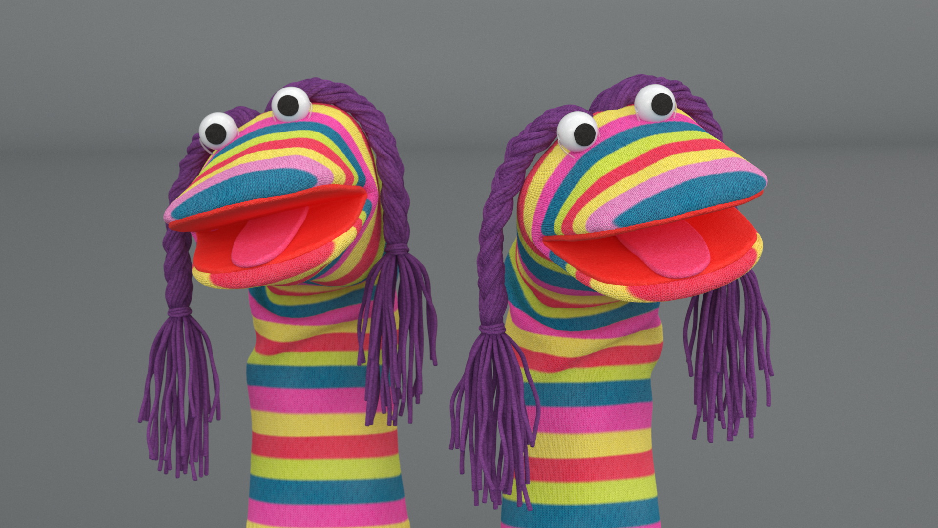 Character Hand Puppet Striped Girl Surprised Pose 3D model