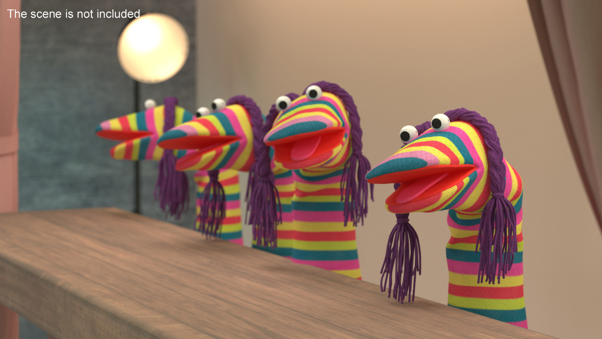 Character Hand Puppet Striped Girl Surprised Pose 3D model