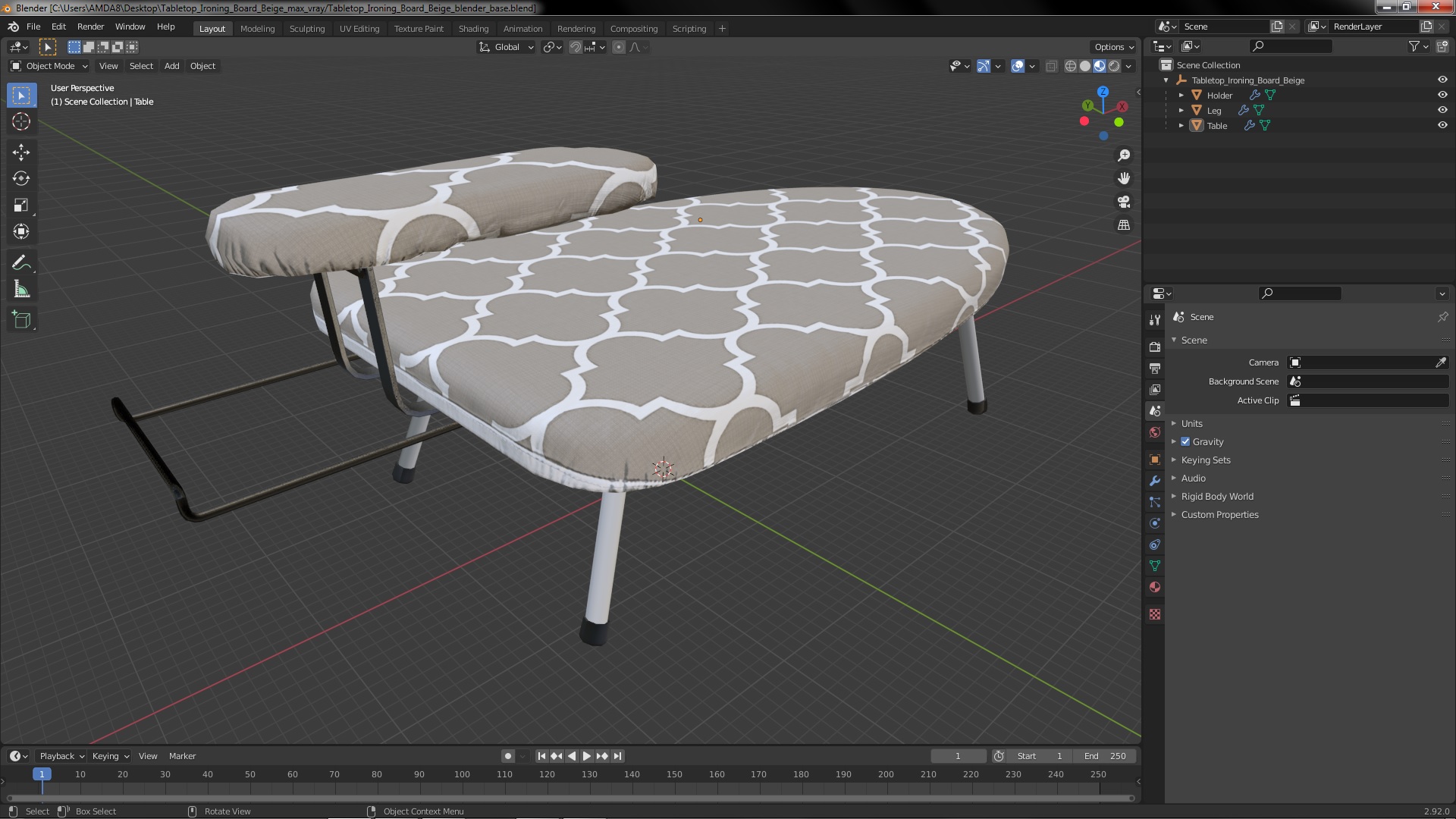 3D Tabletop Ironing Board Beige model