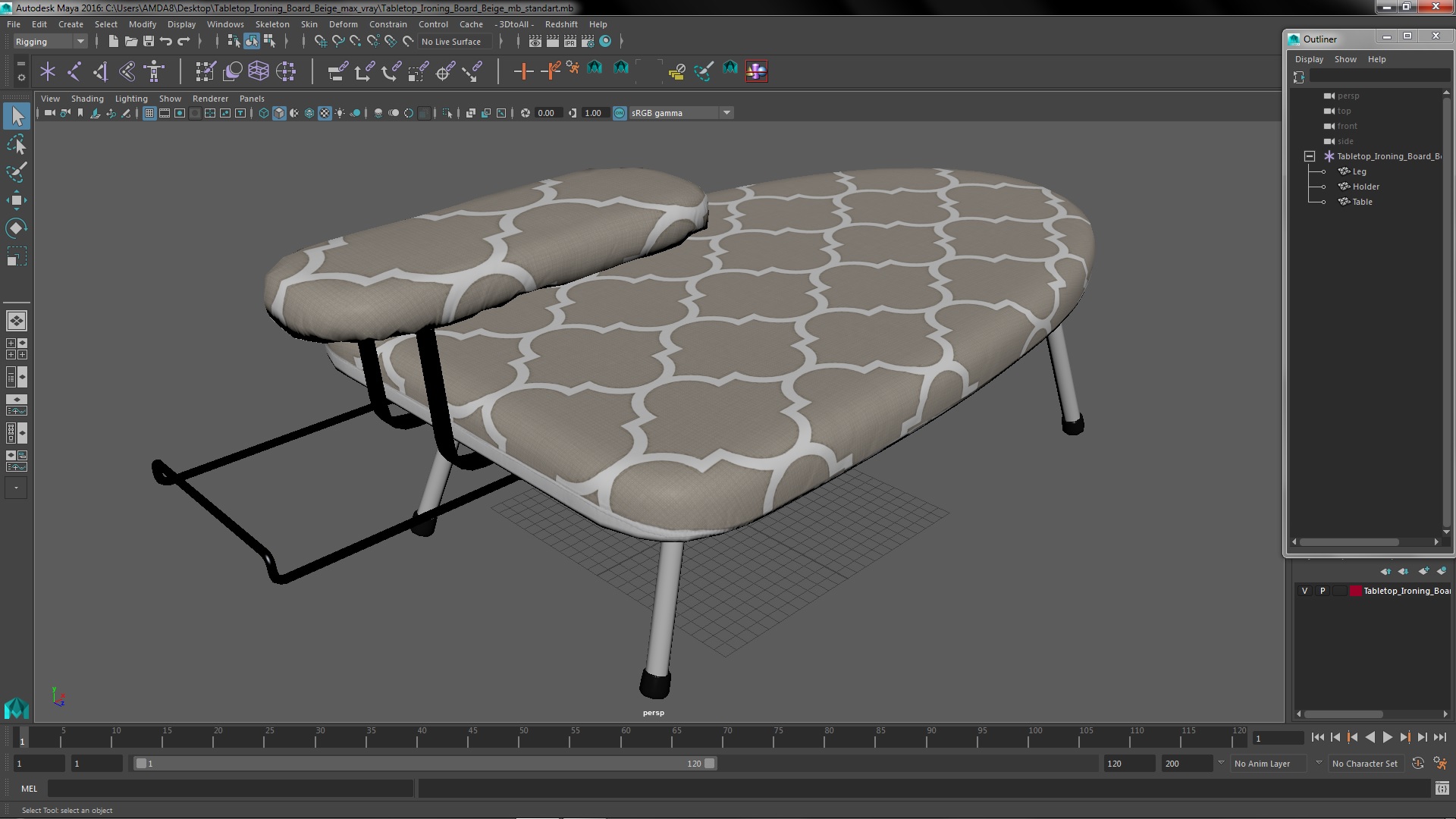 3D Tabletop Ironing Board Beige model