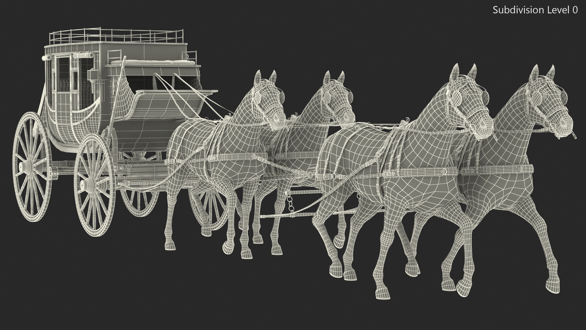 Four Horses with Stagecoach 3D