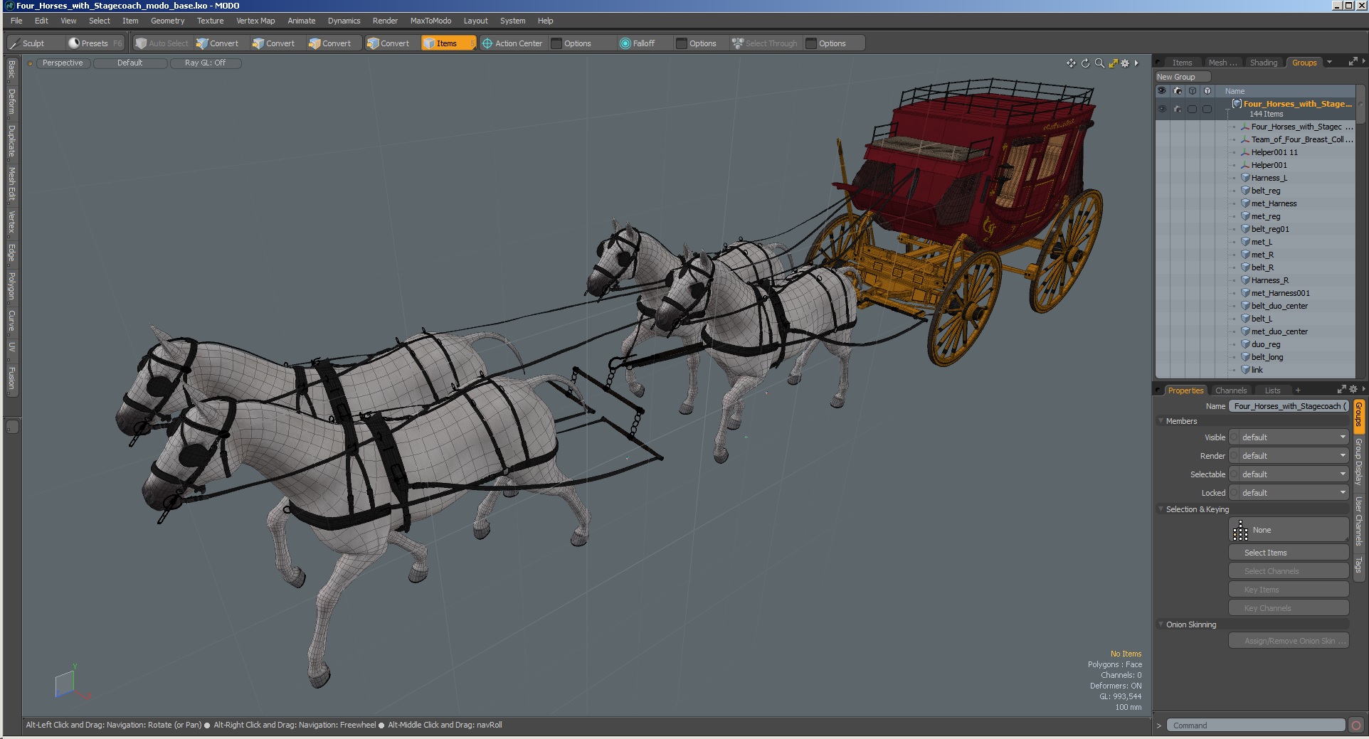 Four Horses with Stagecoach 3D