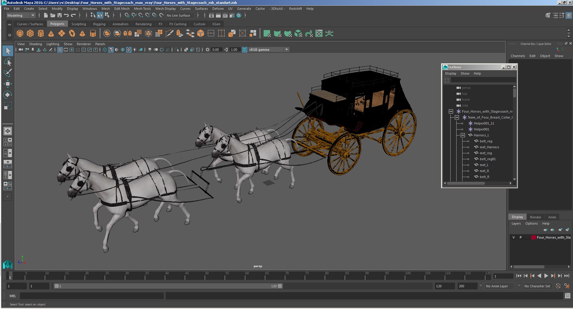 Four Horses with Stagecoach 3D