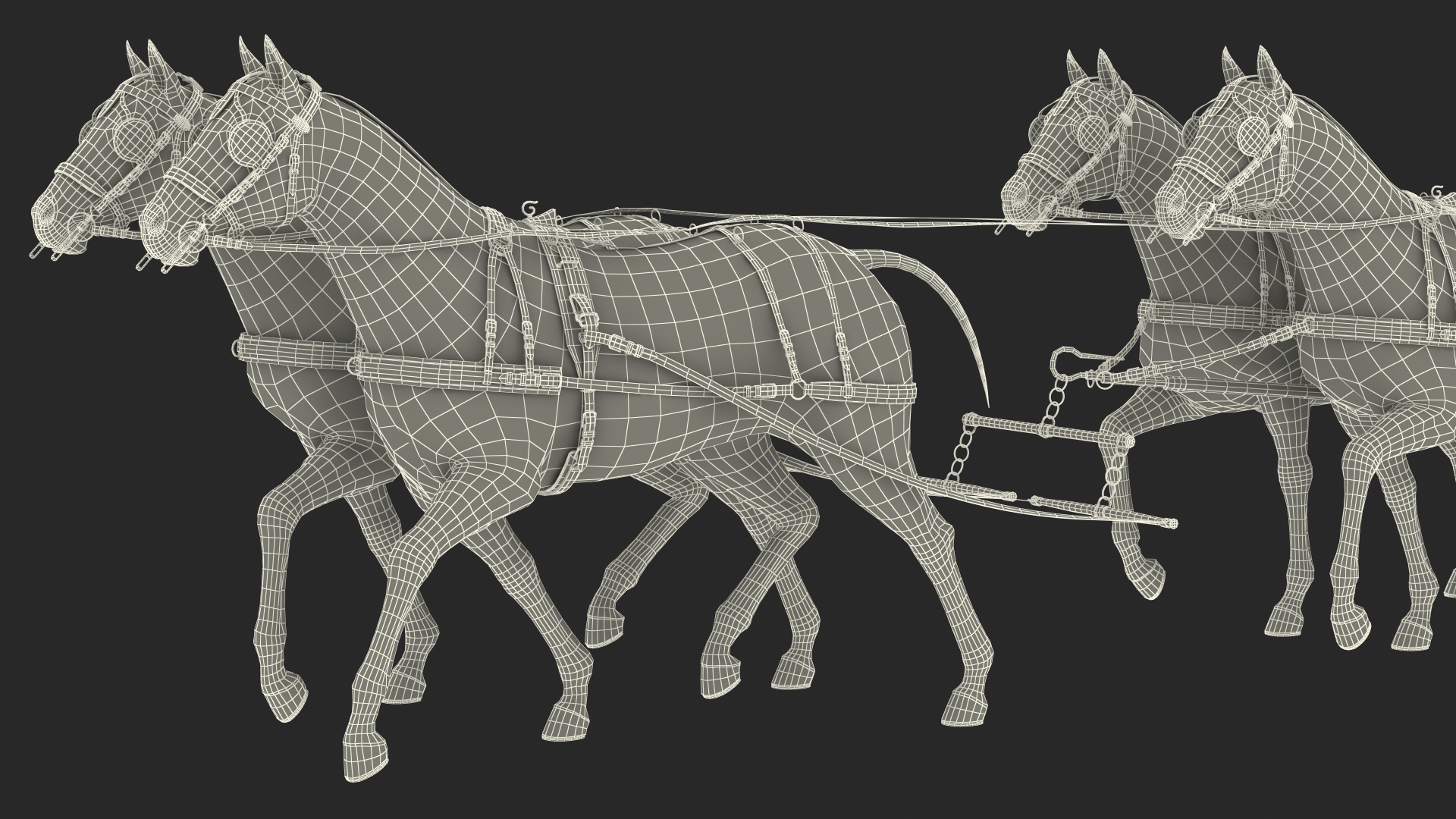 Four Horses with Stagecoach 3D